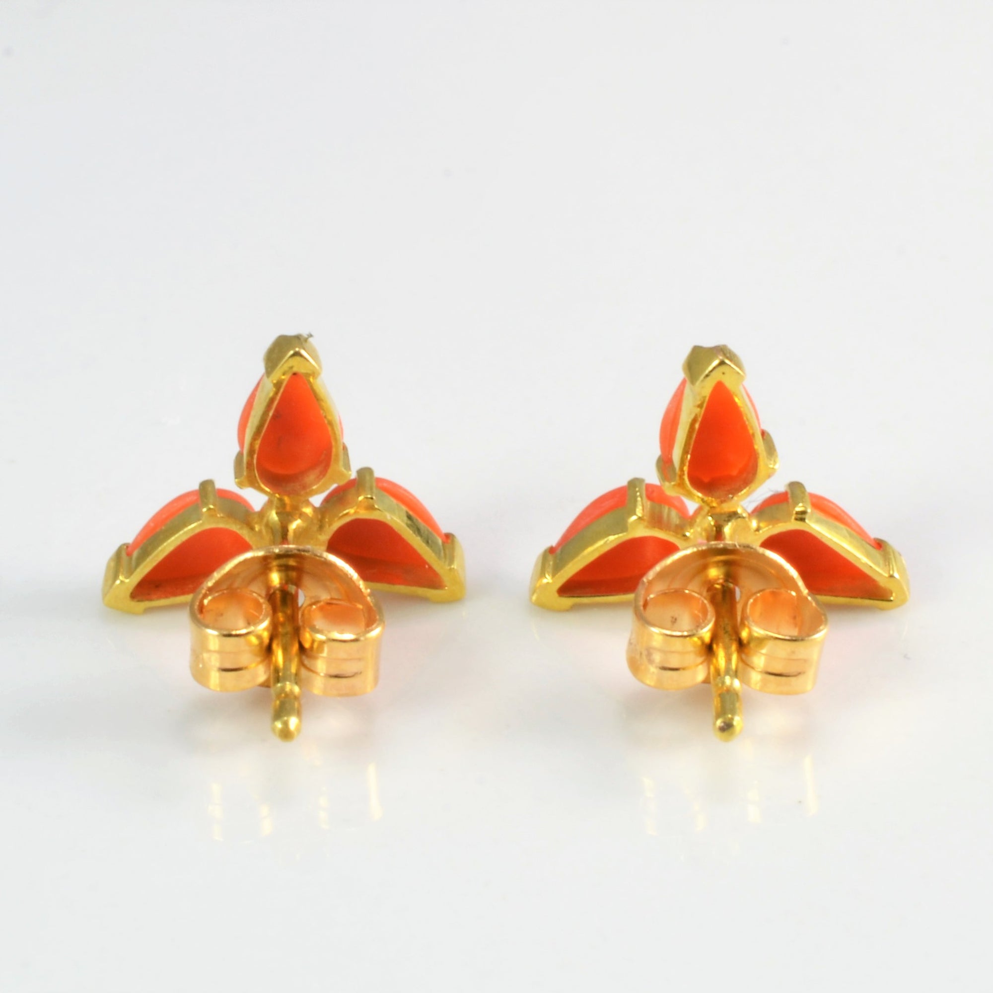 Three Stone Coral Stud Earrings