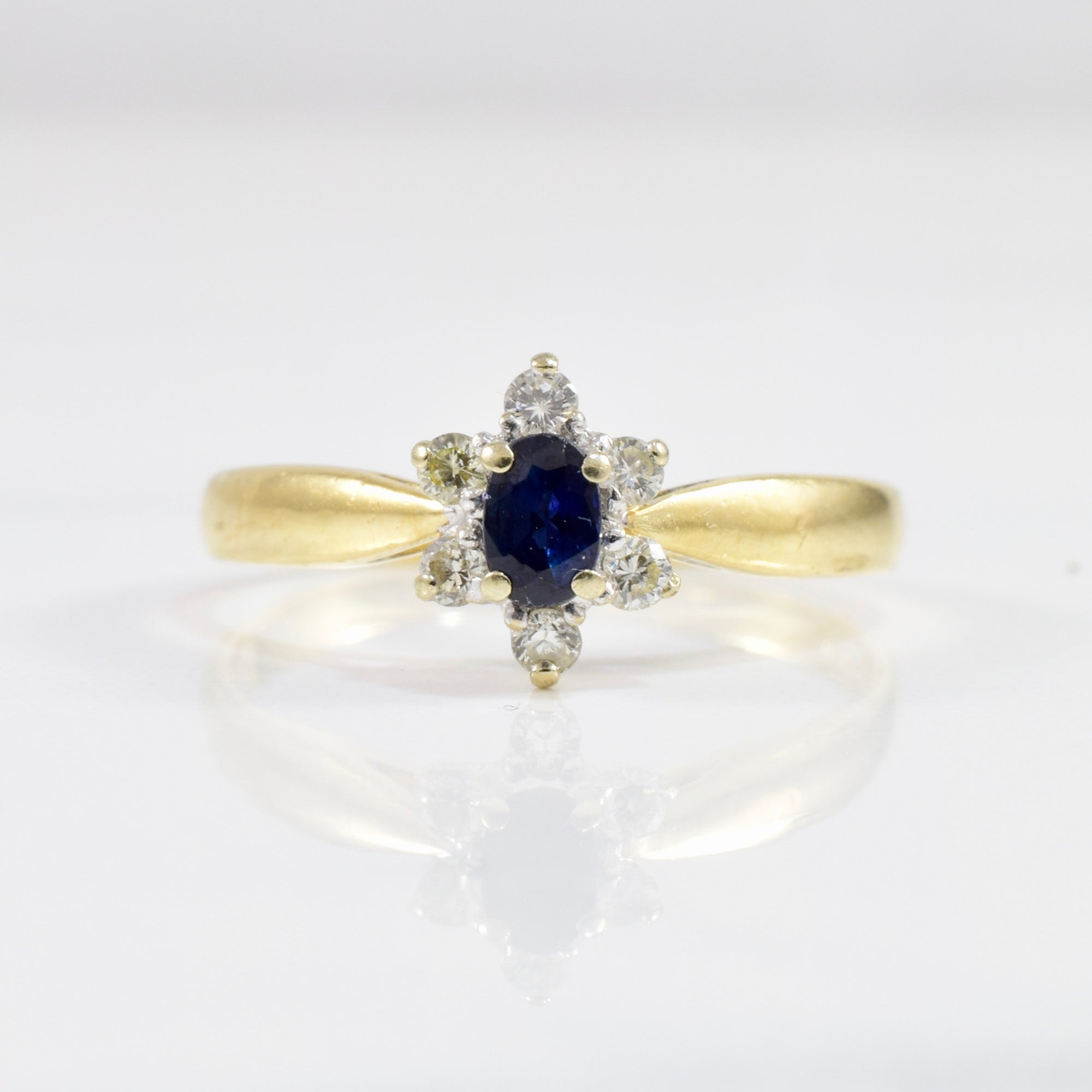 Floral Diamond & Sapphire Ring | 0.12 ctw SZ 6 |