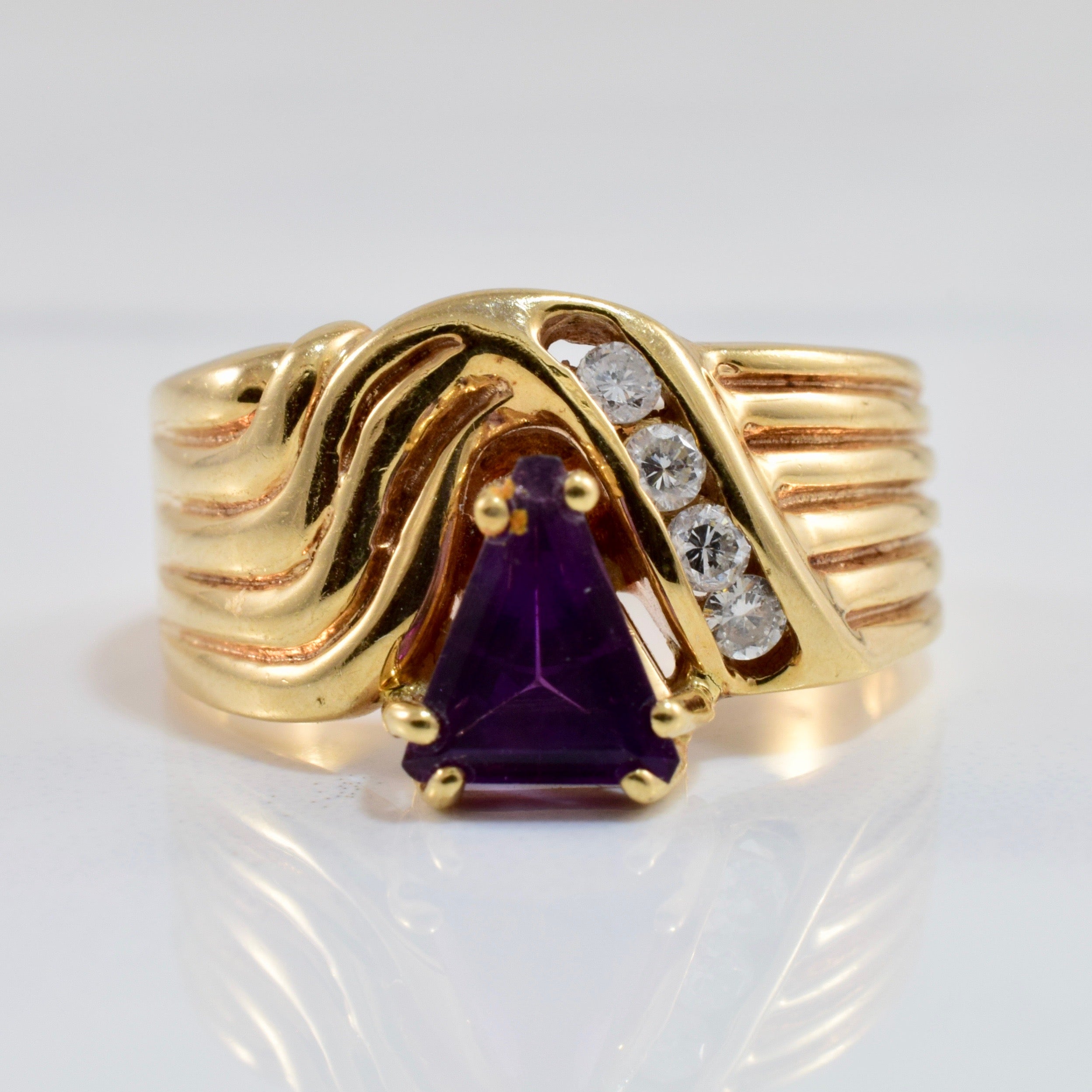 Channel Set Diamond and Amethyst Ring | 0.12 ctw SZ 7 |