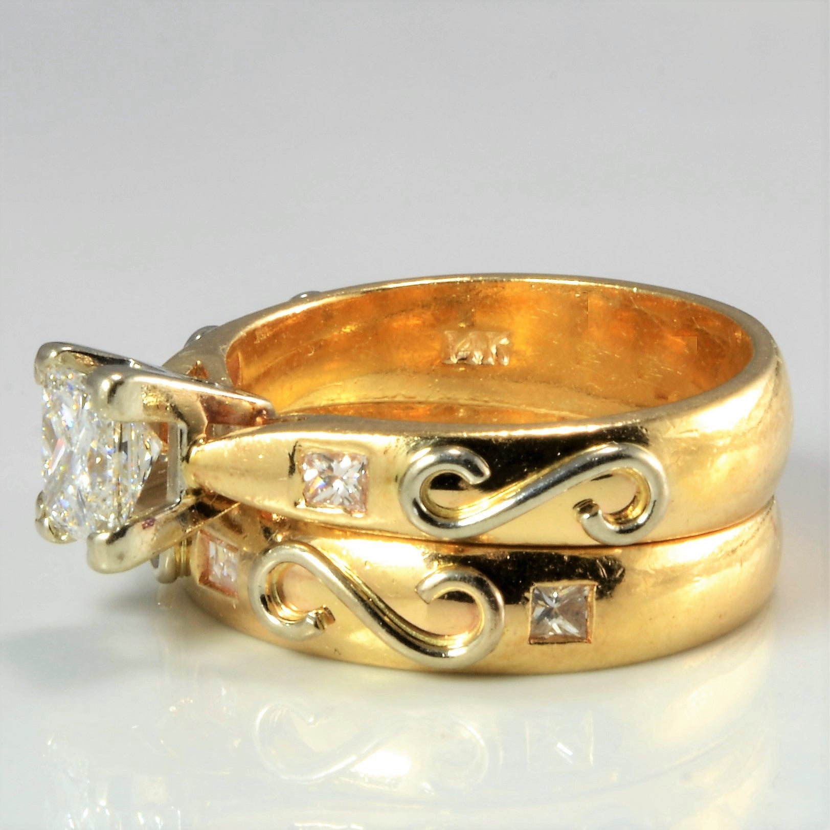 High Set Diamond with Accents Designer Engagement Ring Set | 1.36 ctw, SZ 7.75 |