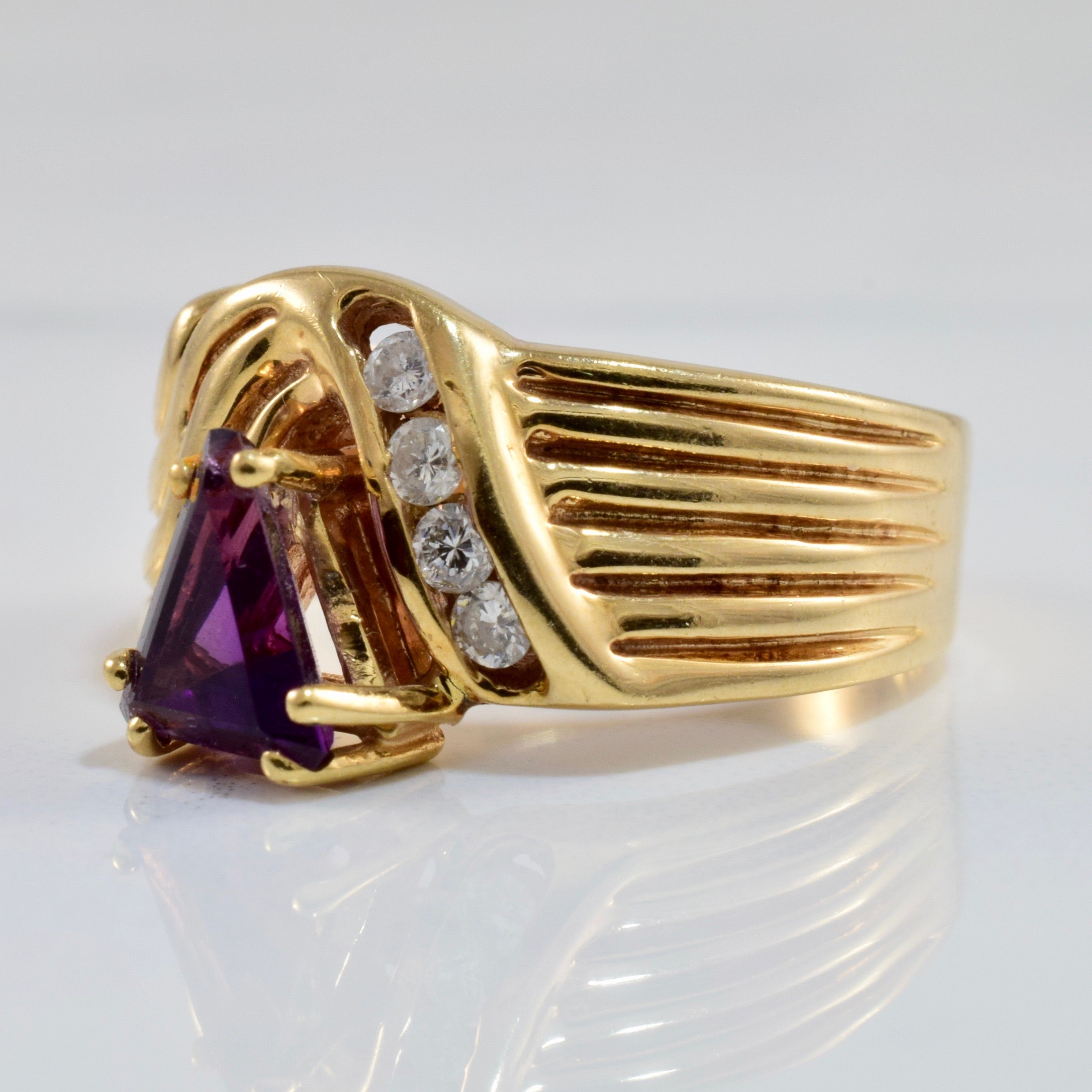 Channel Set Diamond and Amethyst Ring | 0.12 ctw SZ 7 |