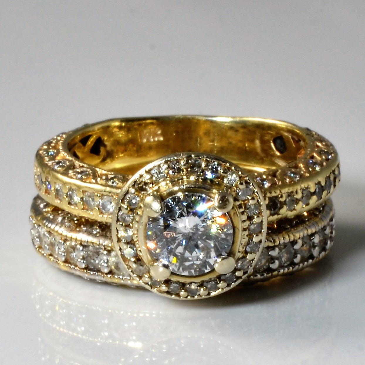 Ornate Halo Diamond Wedding Set | 2.59ctw | SZ 7.75 |
