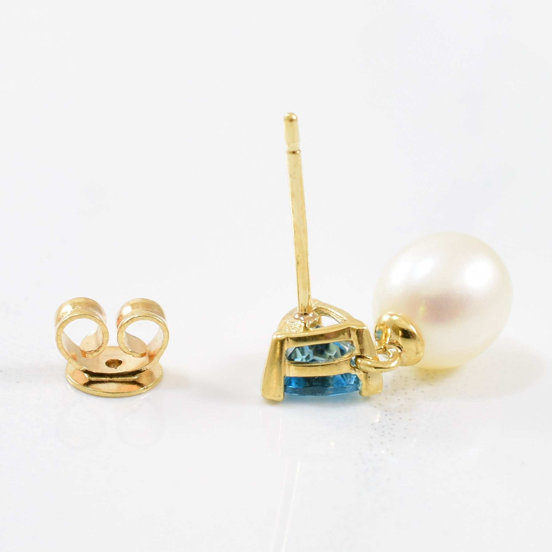 Trillion Cut Topaz & Pearl Drop Stud Earrings | 1.64ctw, 4.00ctw |