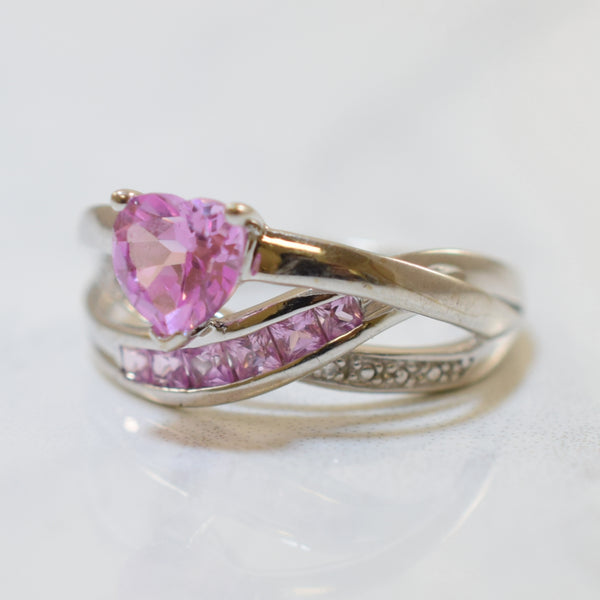 Heart Cut Pink Topaz & Diamond Ring | 1.00ctw, 0.005ctw | SZ 7 |