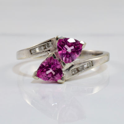 Pink Topaz & Diamond Bypass Ring | 0.06 ctw SZ 7 |