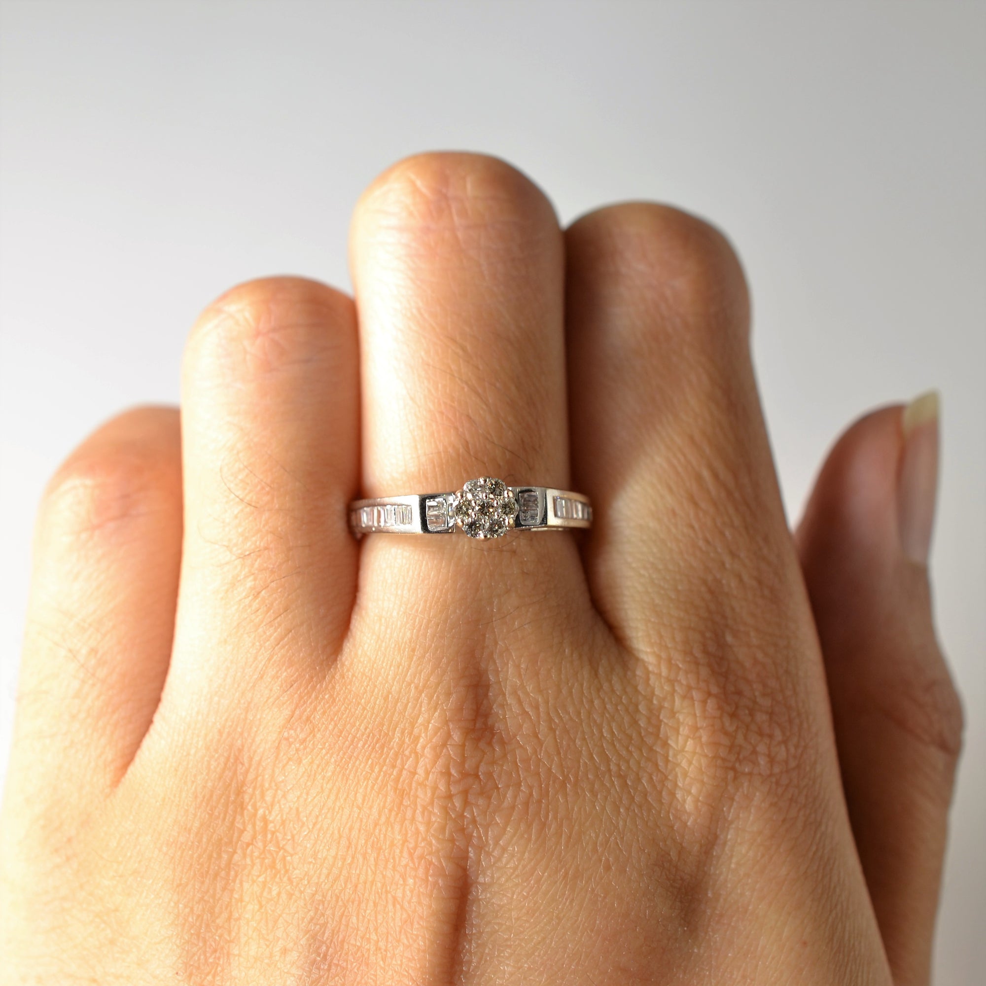 Baguette Diamond Cluster Engagement Ring | 0.36ctw | SZ 6.75 |