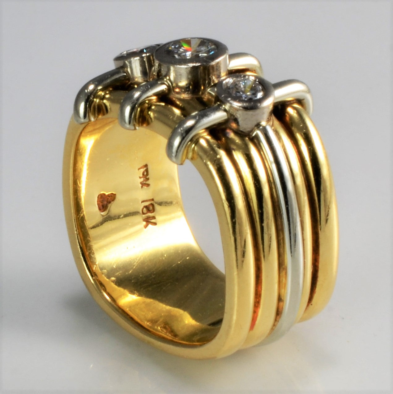 Bezel Set Three Stone Diamond Textured Ring | 0.44 ctw, SZ 5.25 |