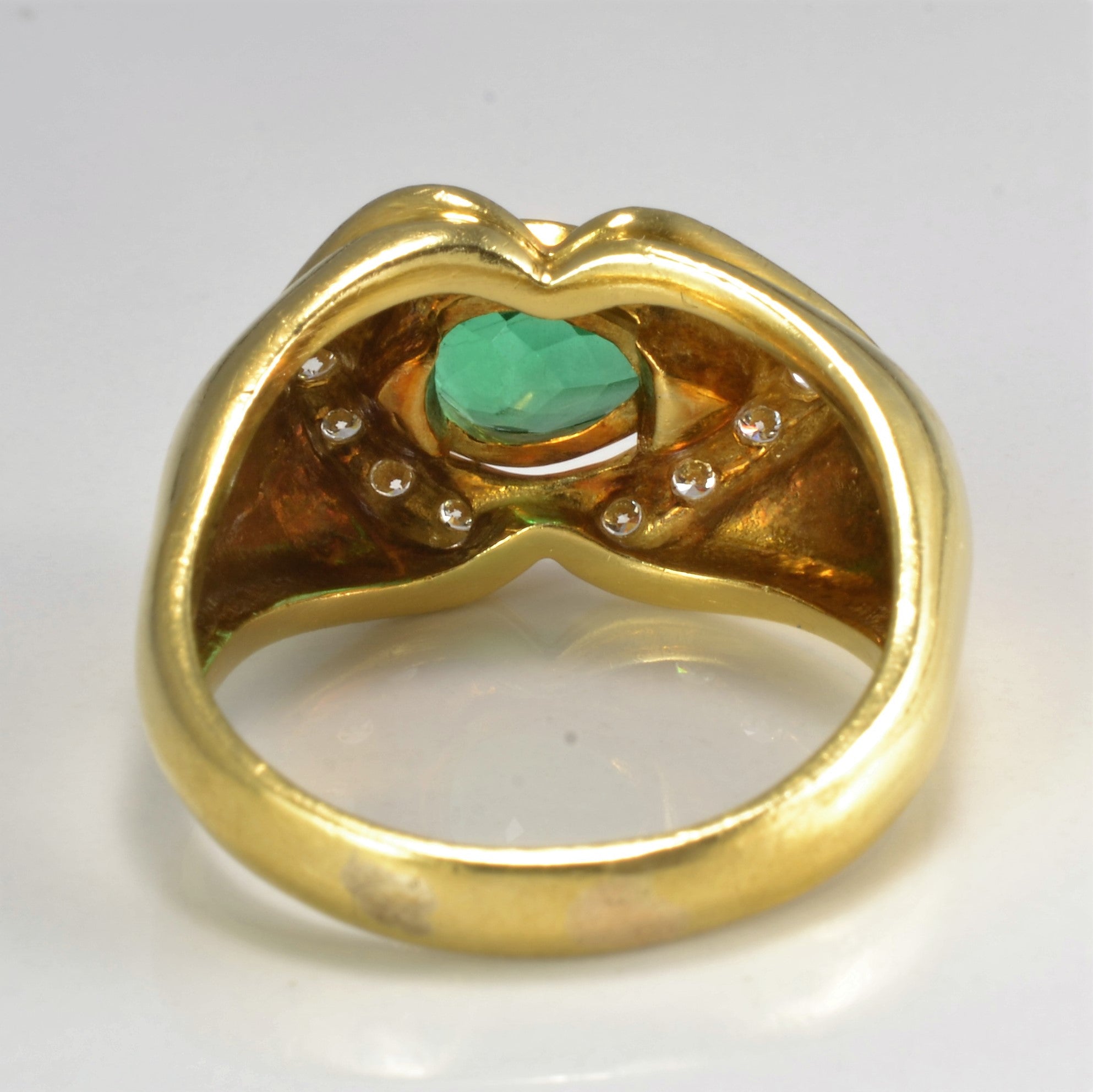 Bezel Set Pear Cut Emerald & Diamond Ring | 0.30ctw | SZ 9.5 |