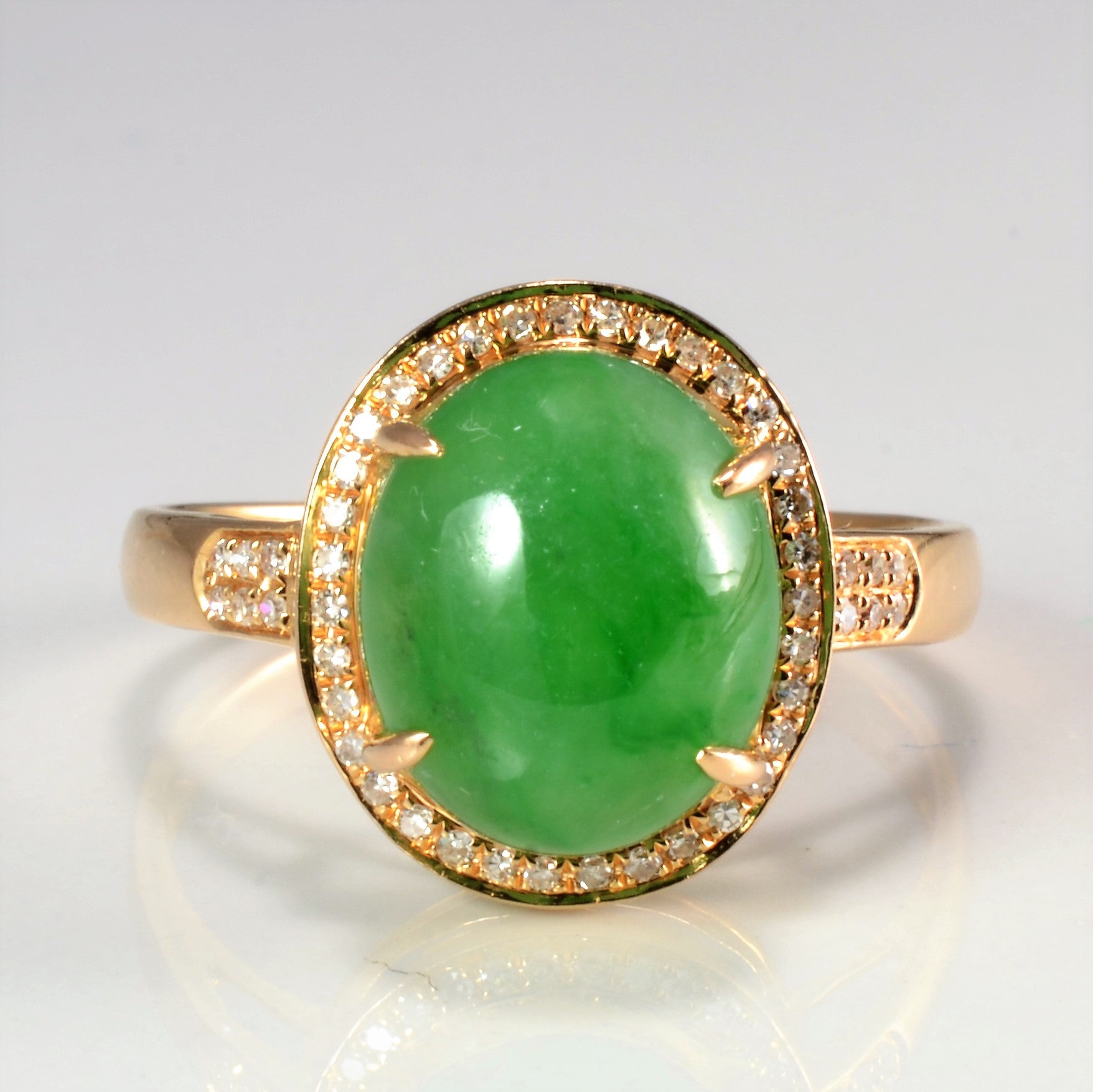 Jade & Diamond Ladies Halo Ring | 0.15 ctw, SZ 9 |