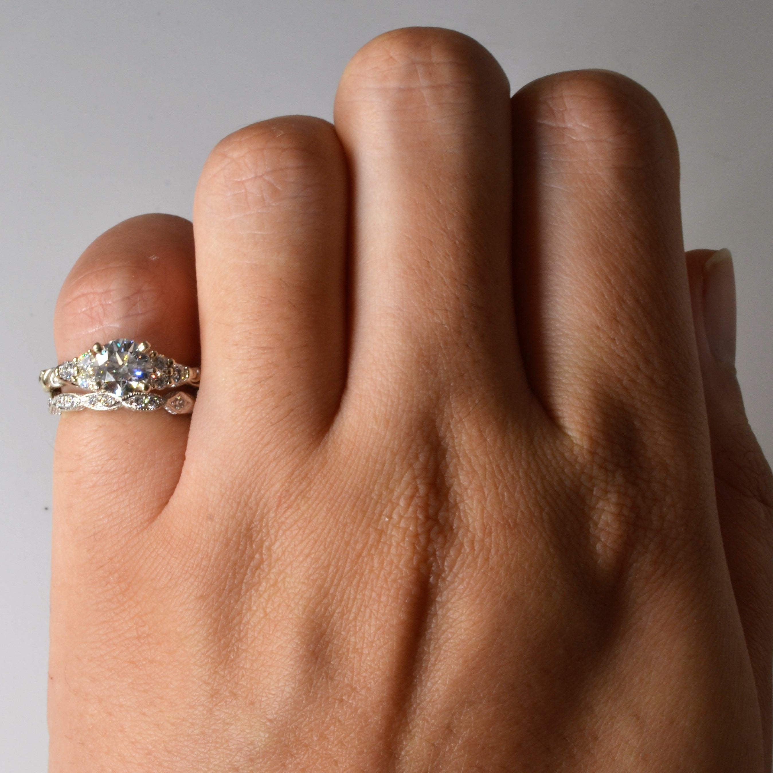 Ensemble de mariage en diamants finement travaillés | 1,06 ct | Taille 3,5 | 