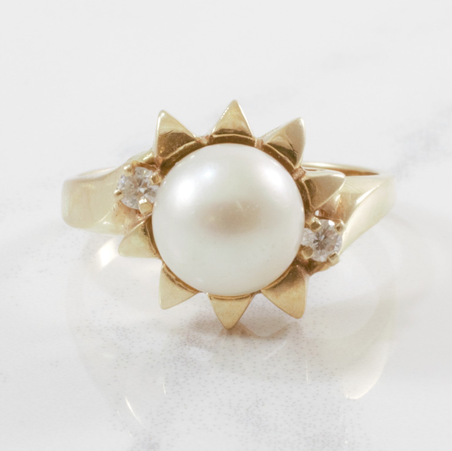 Pearl & Diamond Sun Ring | 0.10ctw | SZ 7.75 |