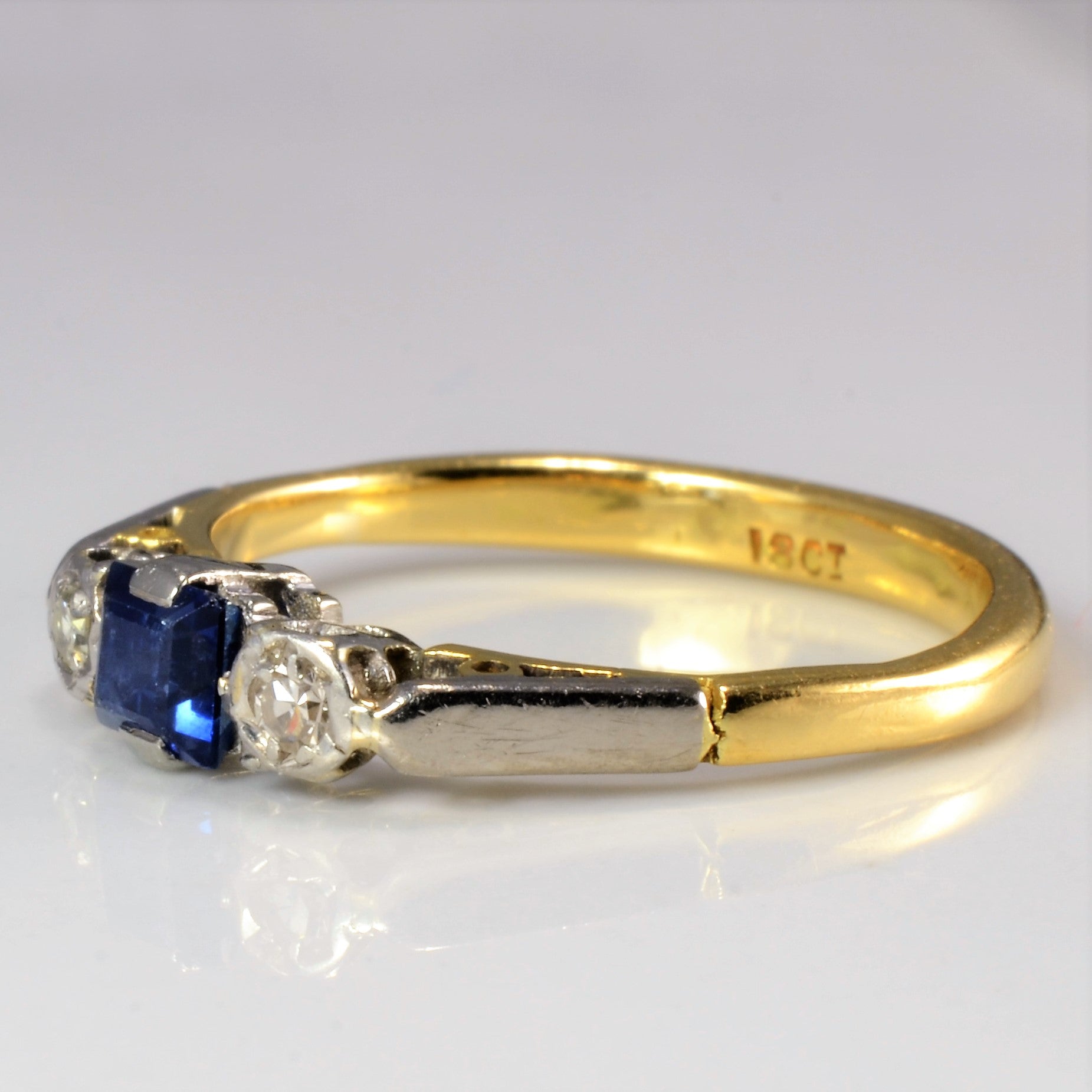 Victorian Three Stone Sapphire & Diamond Ring | 0.02 ctw, SZ 5 |