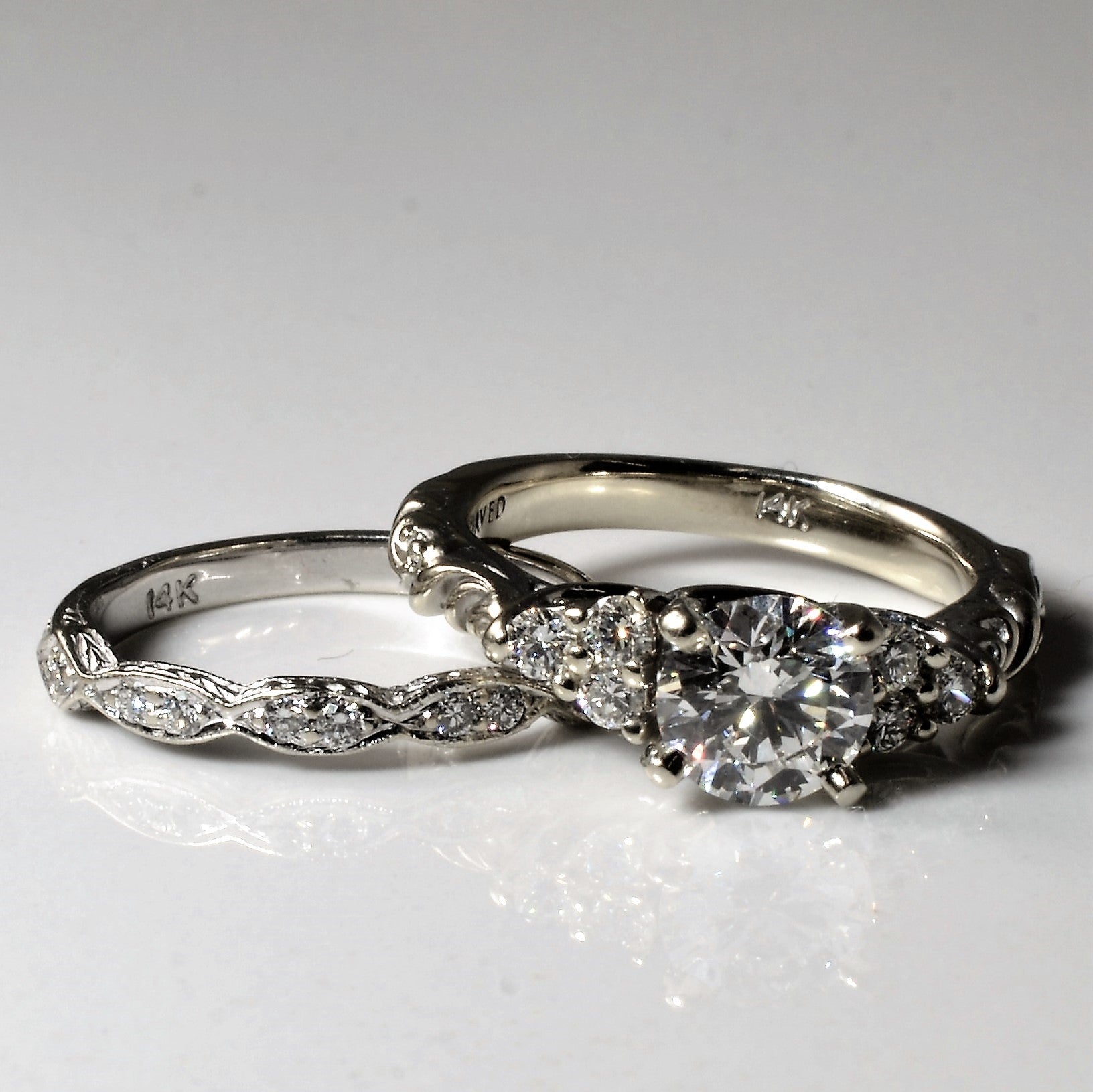 Ensemble de mariage en diamants finement travaillés | 1,06 ct | Taille 3,5 | 