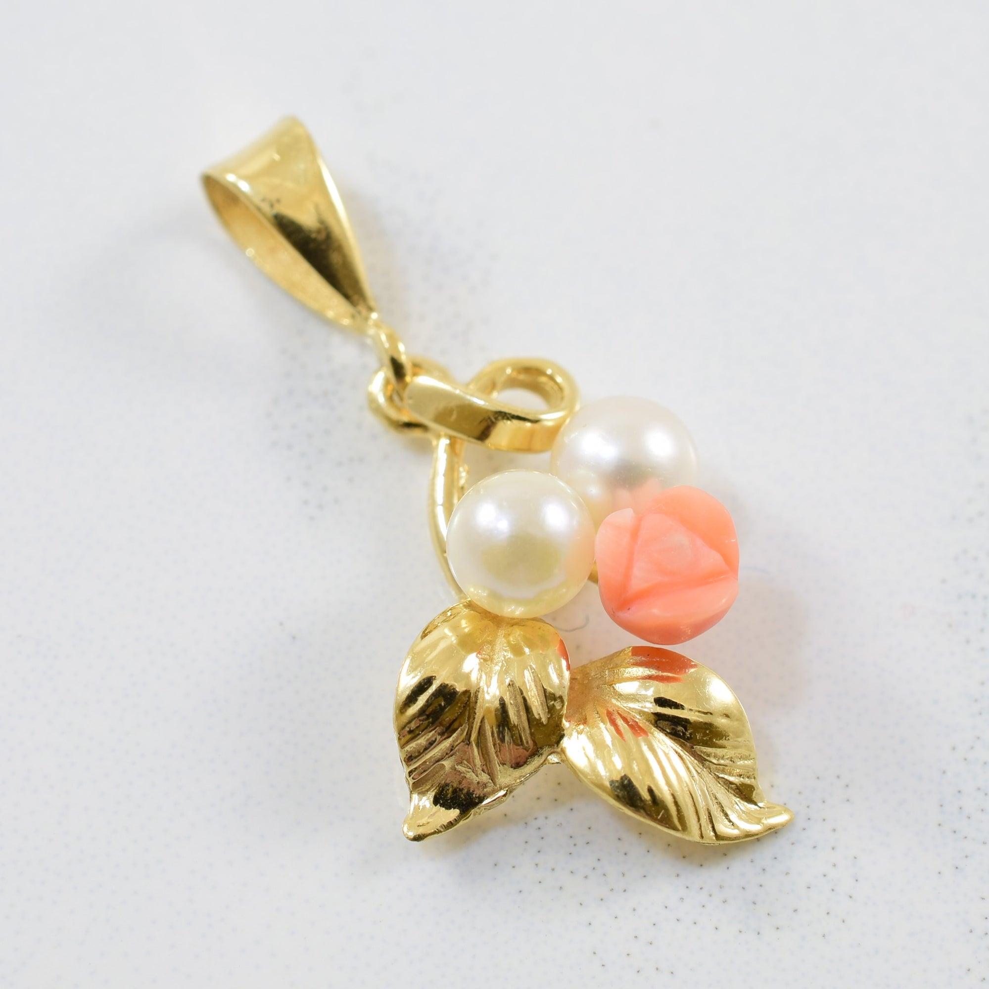 Coral & Pearl Floral Pendant | 0.50ct, 0.90ctw |