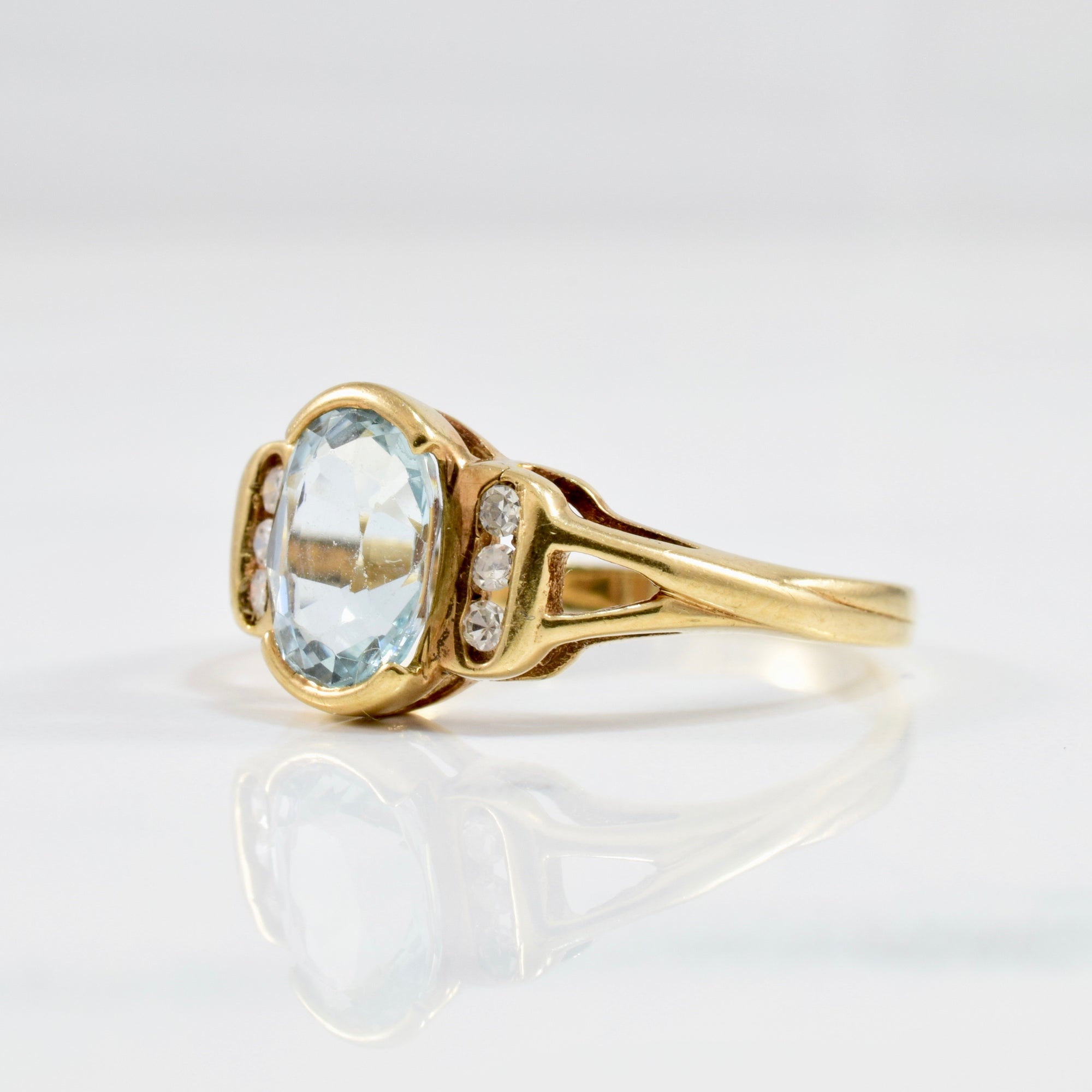 Semi Bezel Set Aquamarine & Diamond Ring | 0.05 ctw SZ 6.5 |