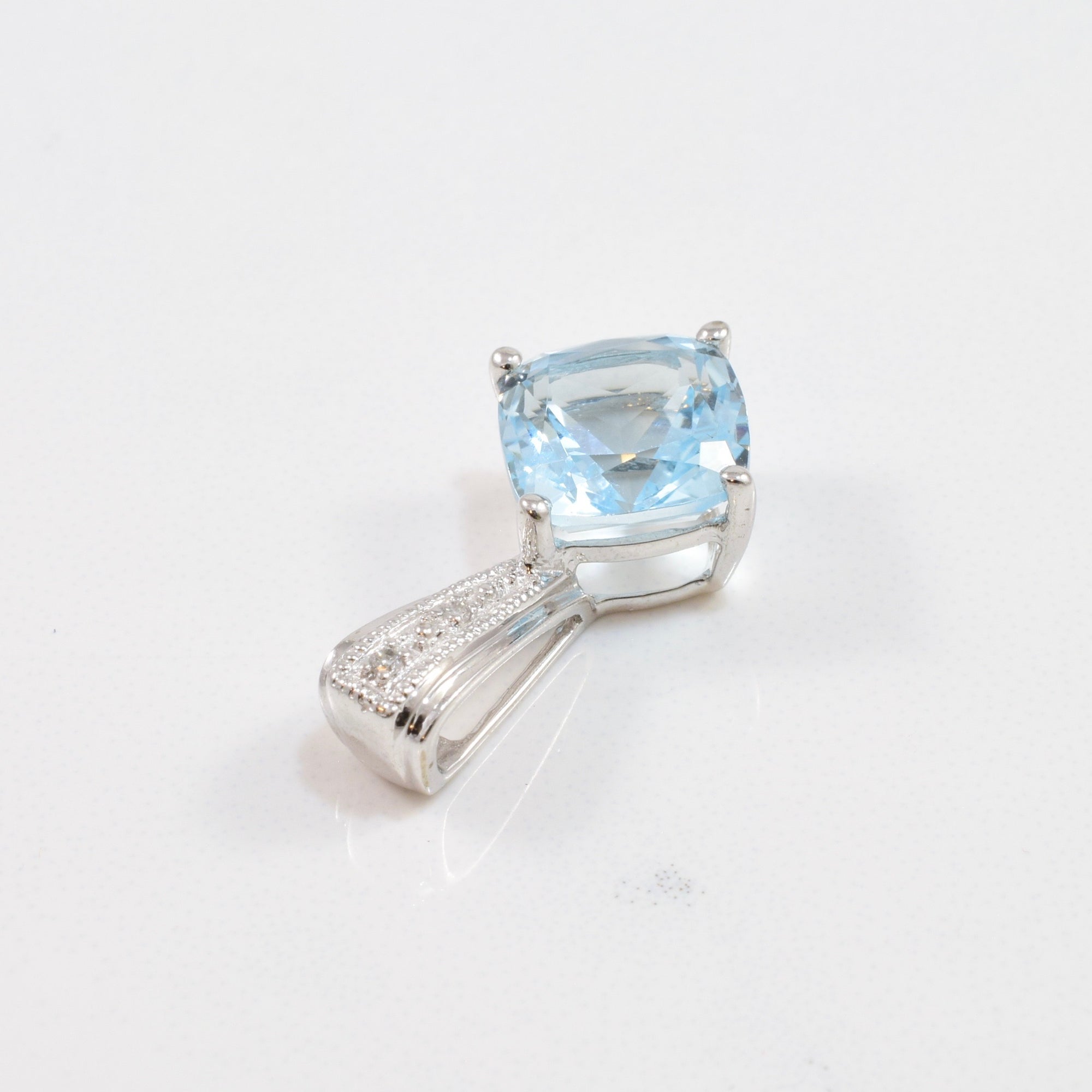 Blue Topaz & Diamond Drop Pendant | 0.01 ctw |