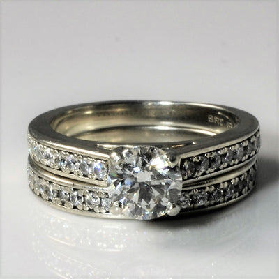 Pave Side Stone Wedding Set | 1.28ctw | SZ 5.25 |