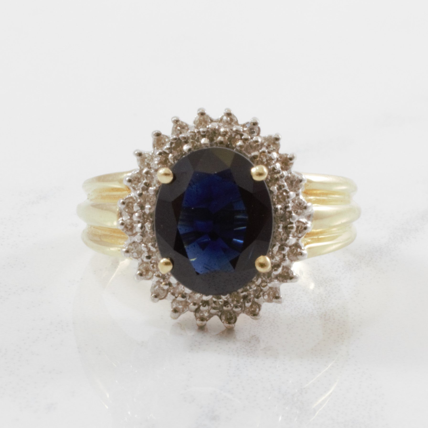 Sapphire & Diamond Halo Ring | 0.20ctw, 2.35ct | SZ 6.5 |
