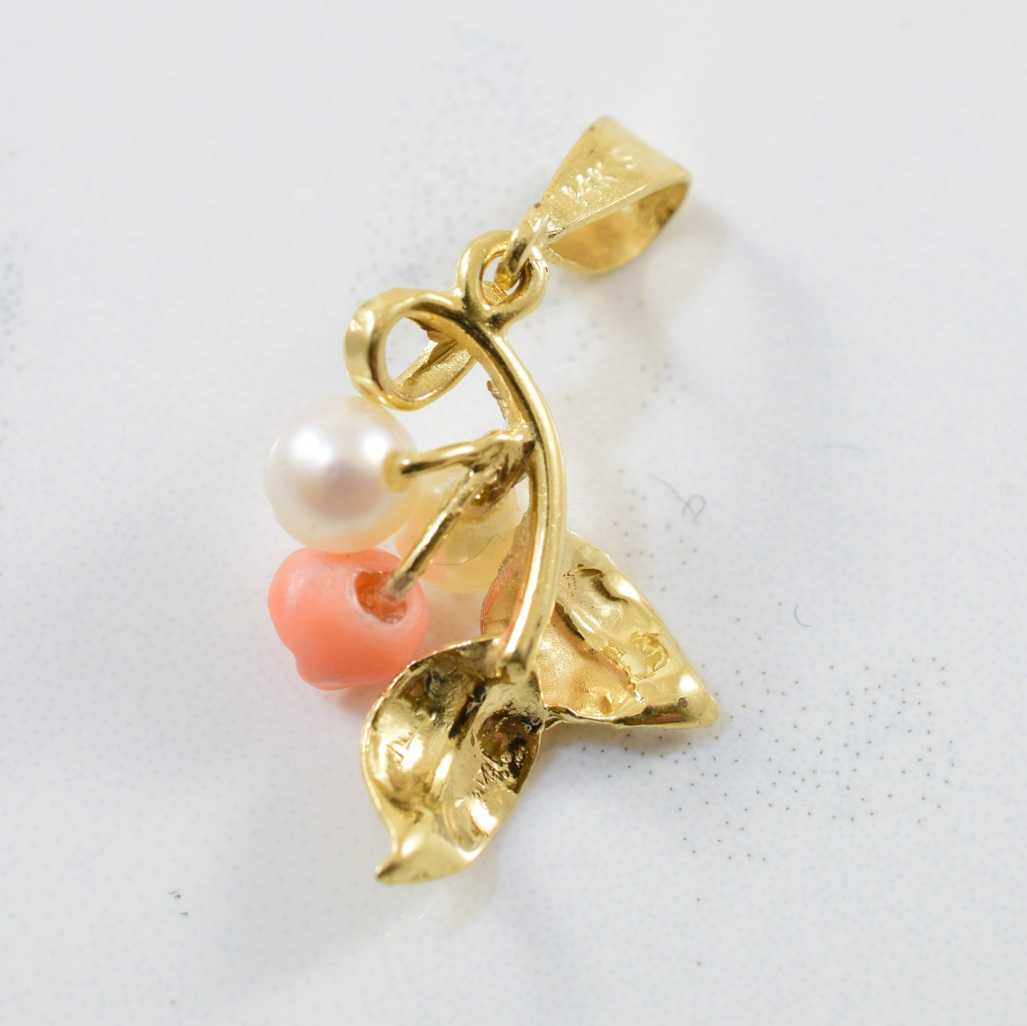 Coral & Pearl Floral Pendant | 0.50ct, 0.90ctw |