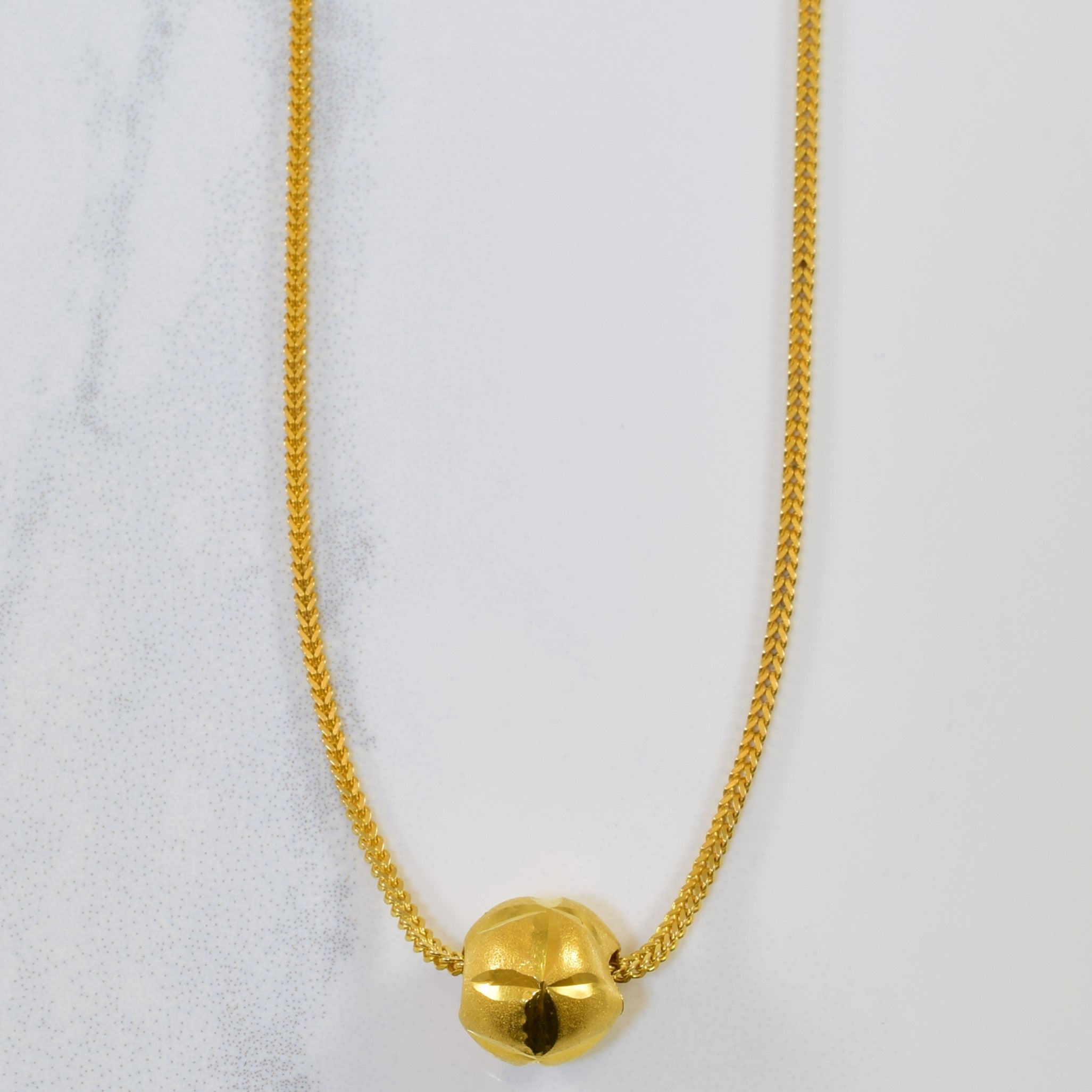 21k Yellow Gold Snake Chain & Ball Pendant | 16" |