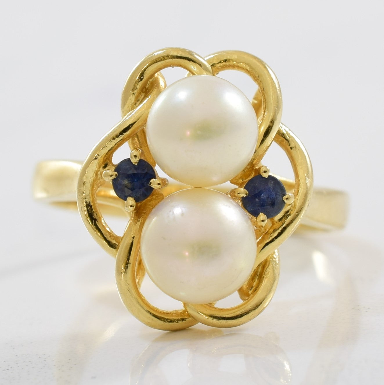 Double Sapphire & Pearl Ring | 0.20ctw, 3.80ctw | SZ 8 |