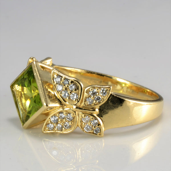 Bezel Set Peridot & Accents Diamond Ladies Ring | 0.30 ctw, SZ 10 |