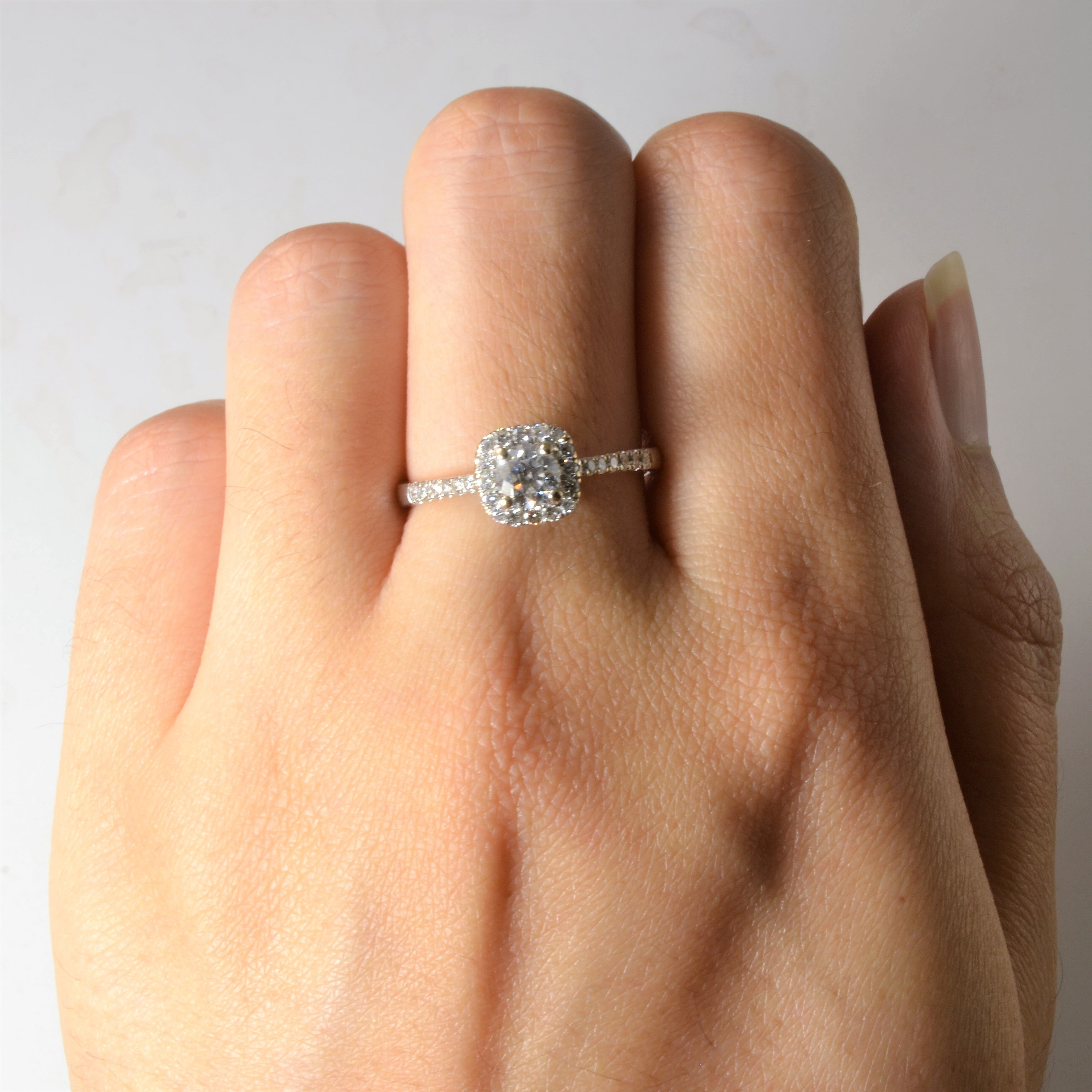 Low Profile Halo Diamond Engagement Ring | 0.63ctw | SZ 8.25 |