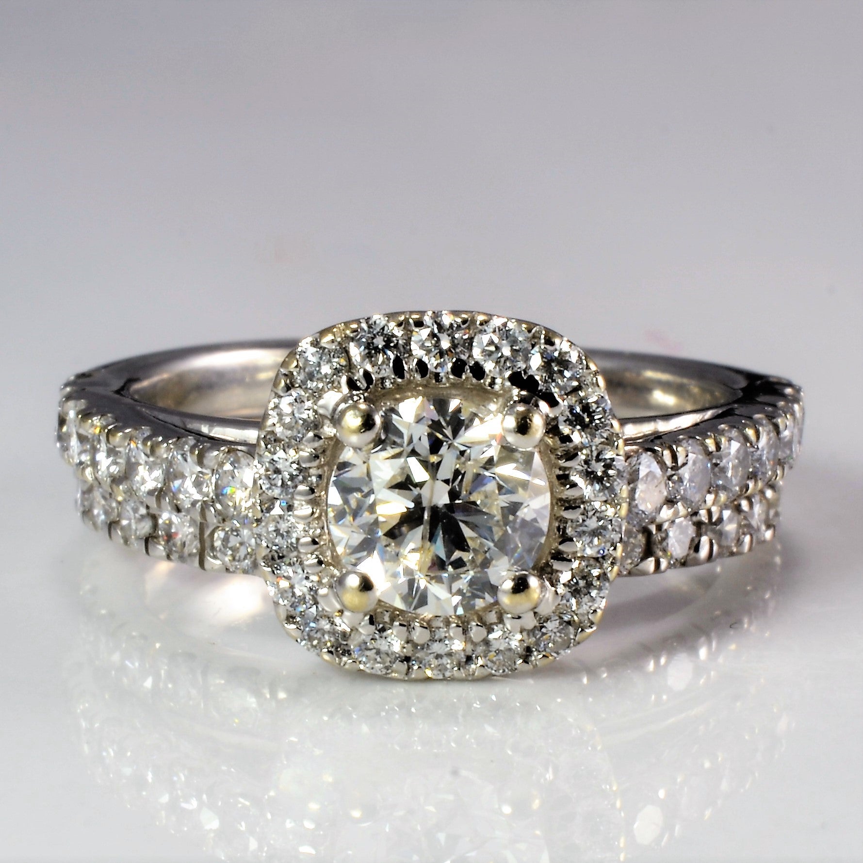 Soldered Halo Diamond Engagement Ring Set | 1.68 ctw, SZ 5 |