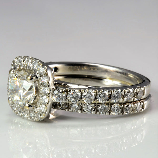 Soldered Halo Diamond Engagement Ring Set | 1.68 ctw, SZ 5 |