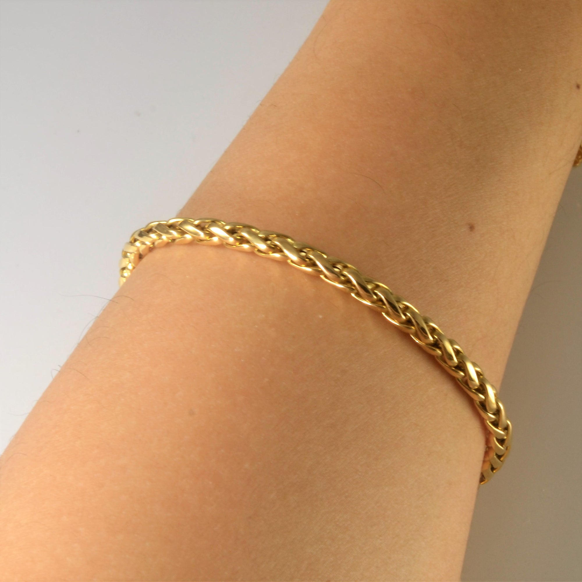 18k Yellow Gold Wheat Chain Bracelet | 7.5