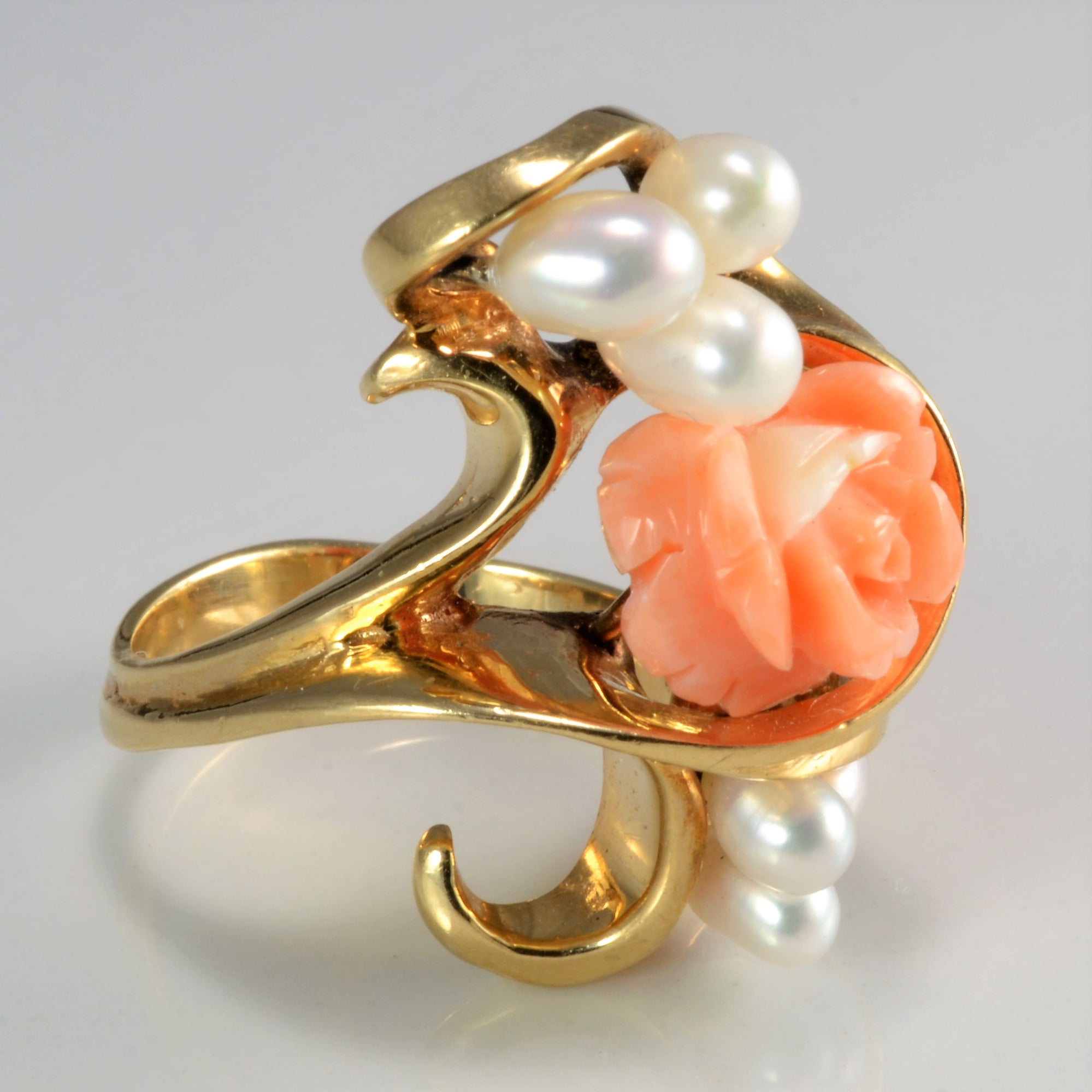 Designer Floral Coral & Multi Pearl Ring | SZ 5 |