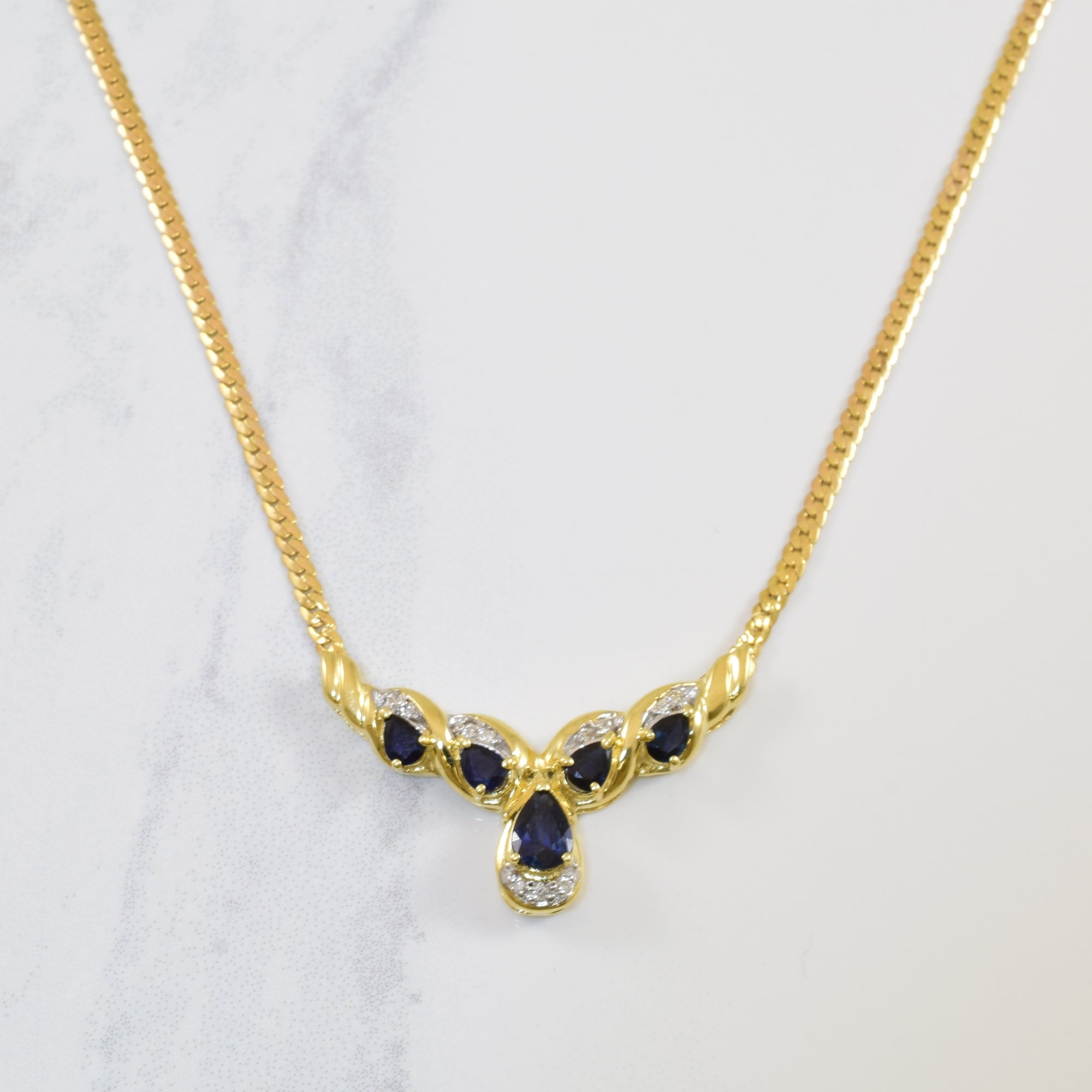 Blue Sapphire & Diamond Necklace | 1.25ctw, 0.06ctw | 16