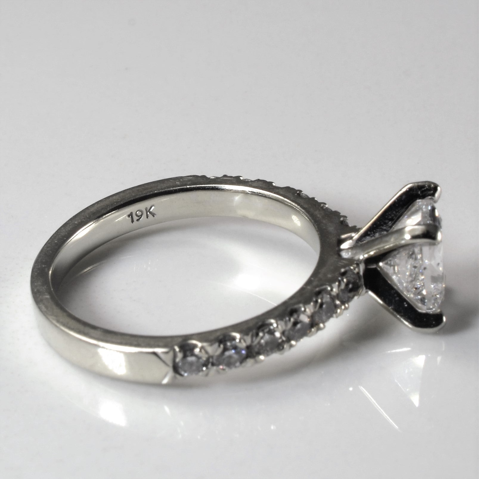 Pave Band Princess Diamond Engagement Ring | 1.36ctw | SZ 5.5 |