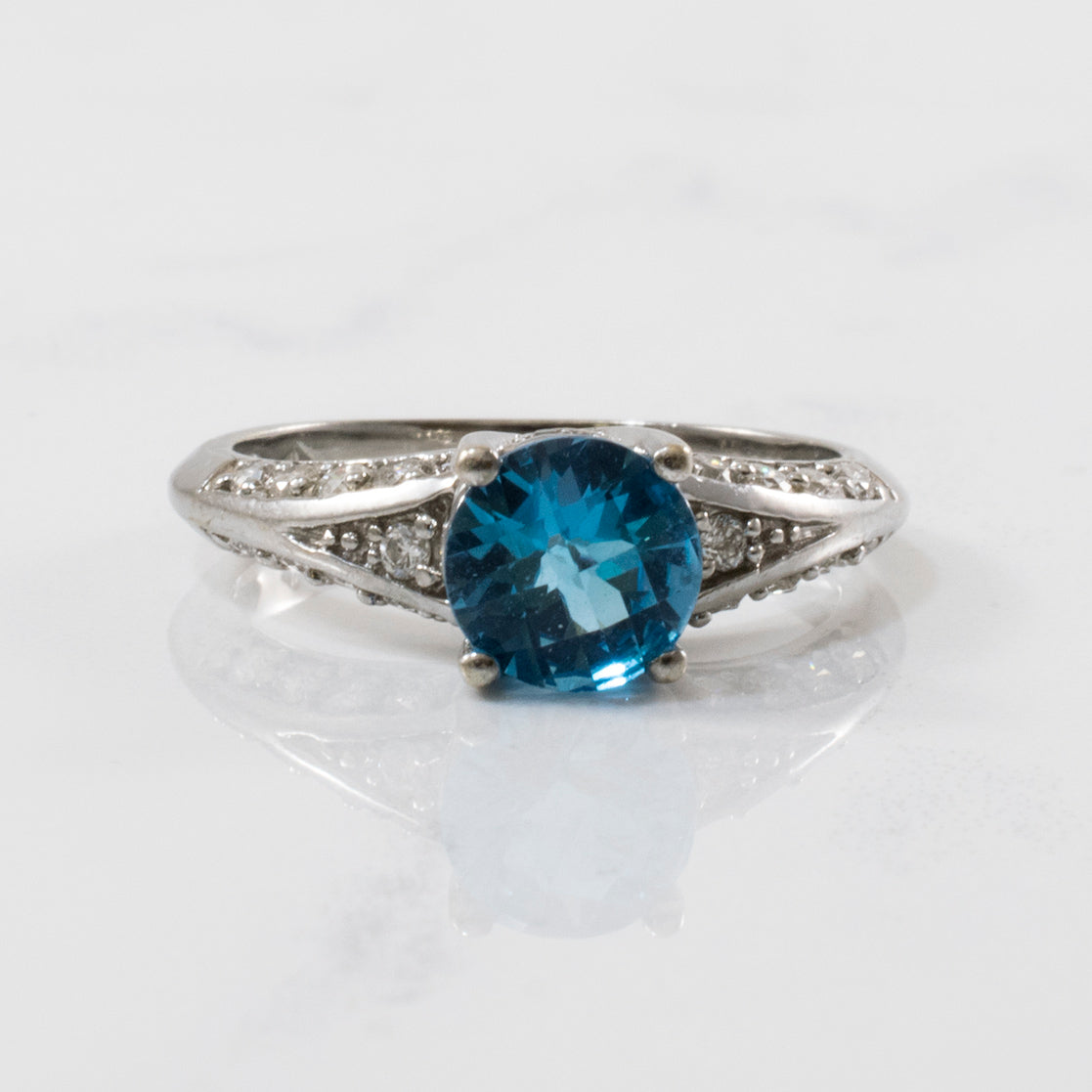 Round Brilliant Blue Topaz Ring | 1.35ct, 0.20ctw | SZ 7 |