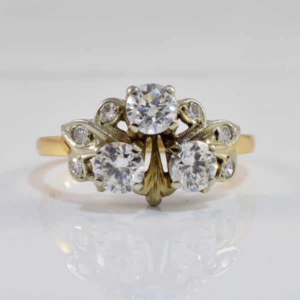 'Birks' Three Stone Diamond Floral Ring | 0.85 ctw SZ 6.5 |