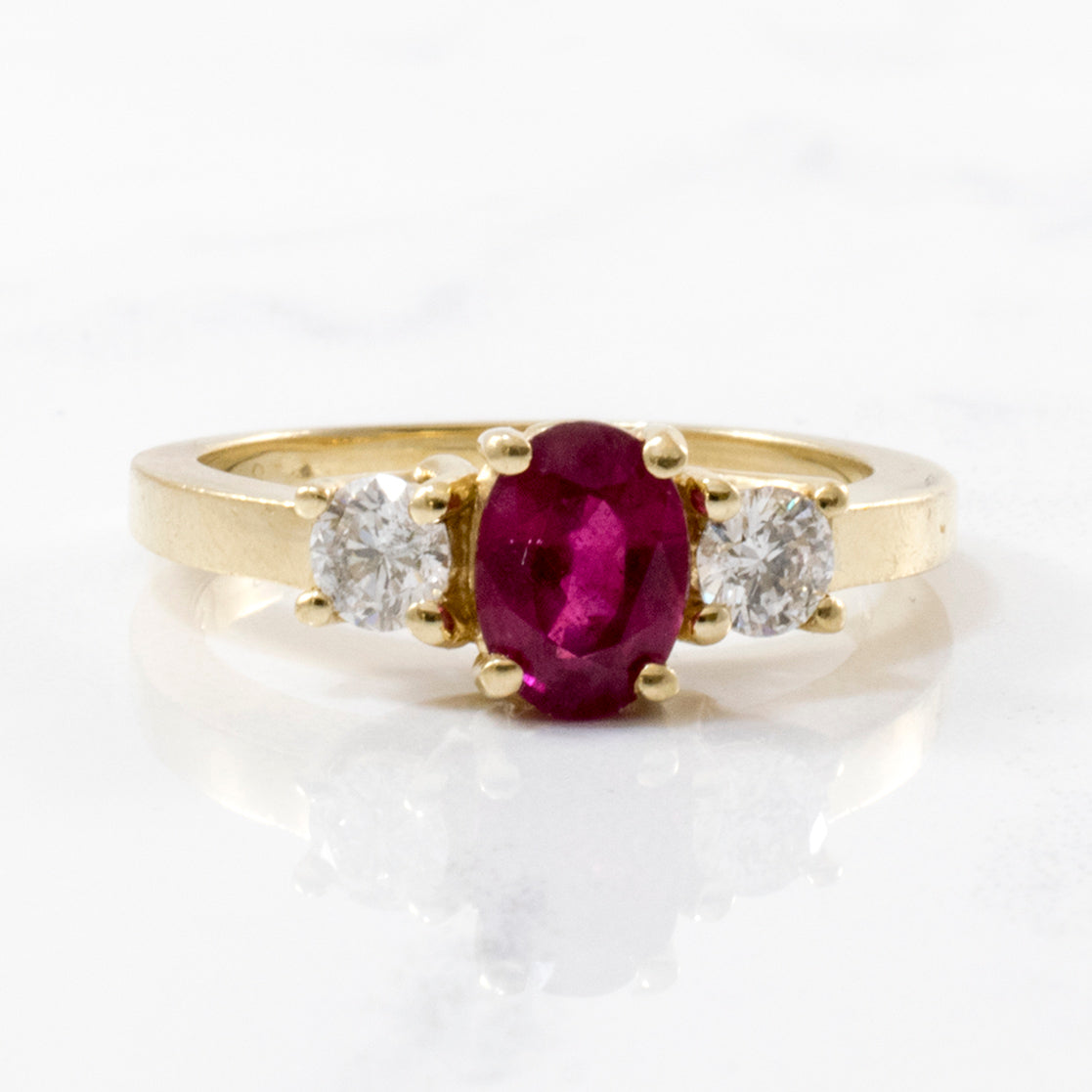Oval Ruby & Diamond Three Stone Ring | 1.15ct, 0.36ctw | SZ 7 |