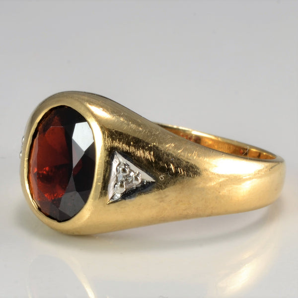 Bezel Set Garnet & Diamond Ring | 0.02 ctw, SZ 9.75 |