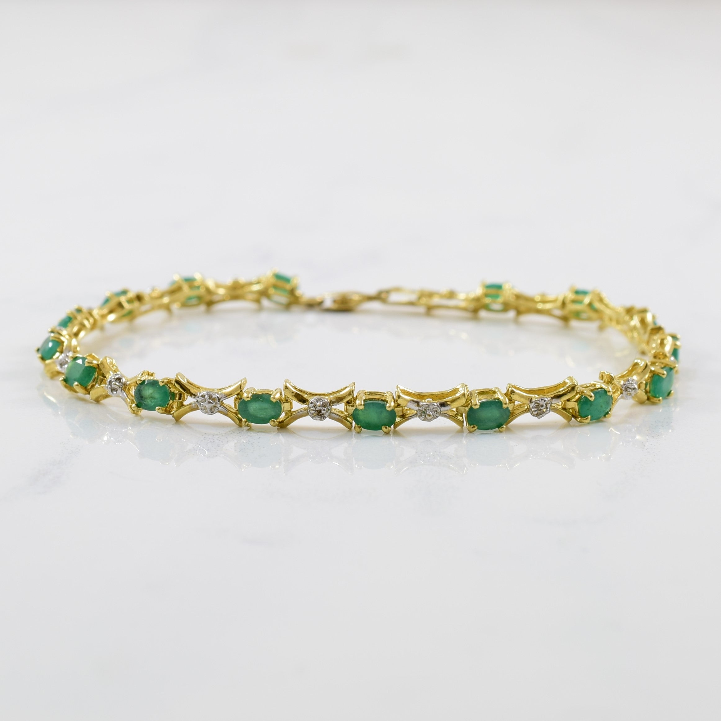 送税込【AMY O】Emerald Link Tennis Bracelet☆(2色) 1.3mm-aaa-emerald-white-gold-