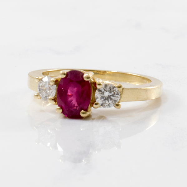 Oval Ruby & Diamond Three Stone Ring | 1.15ct, 0.36ctw | SZ 7 |