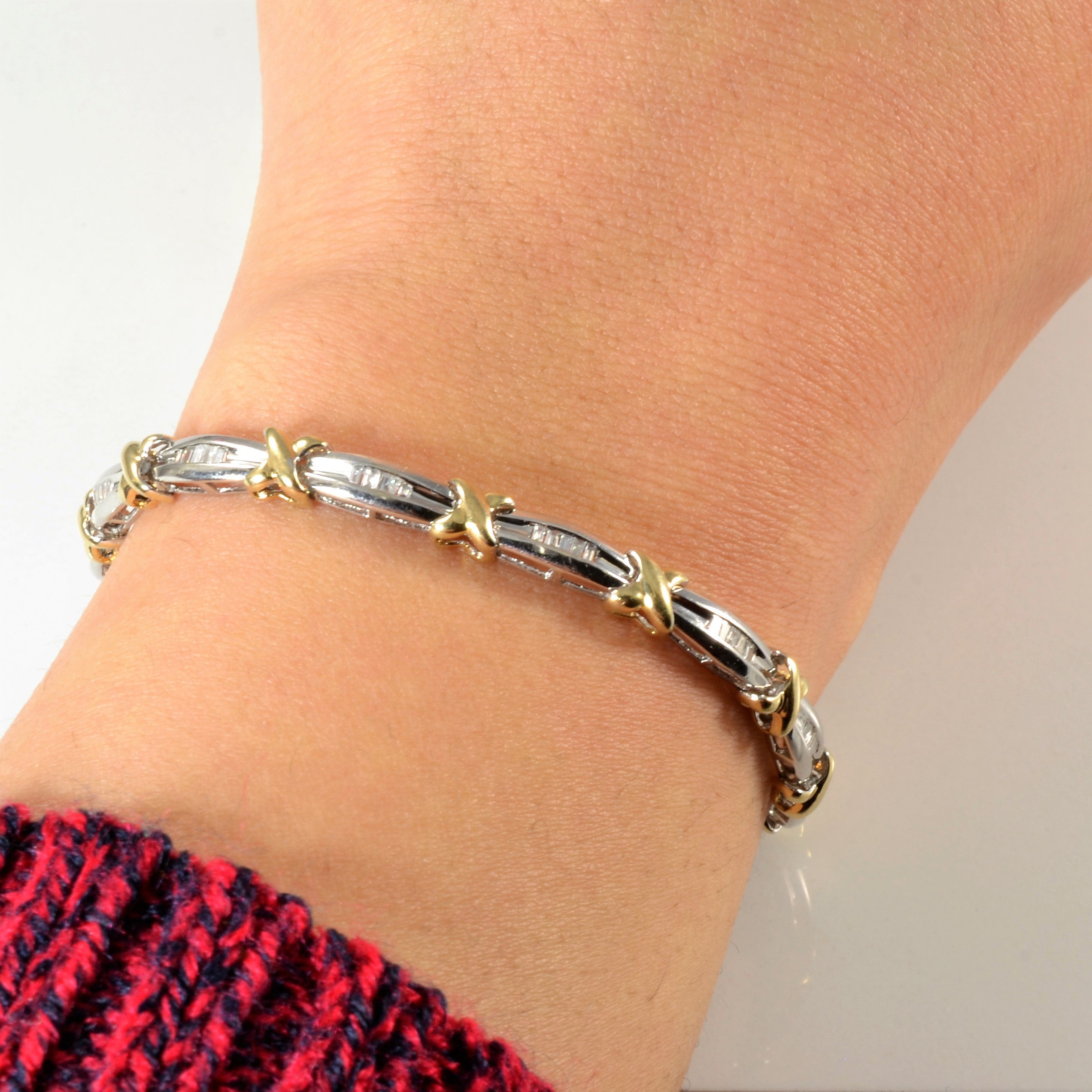 Two Tone Gold Baguette Cut Diamond Tennis Bracelet | 0.45ctw | 7" |