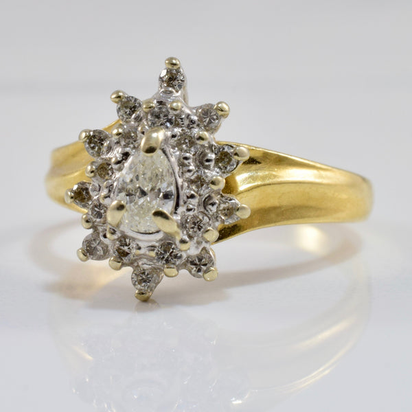 Pear Cut Diamond Ring with Diamond Halo | 0.32 ctw SZ 5.75 |