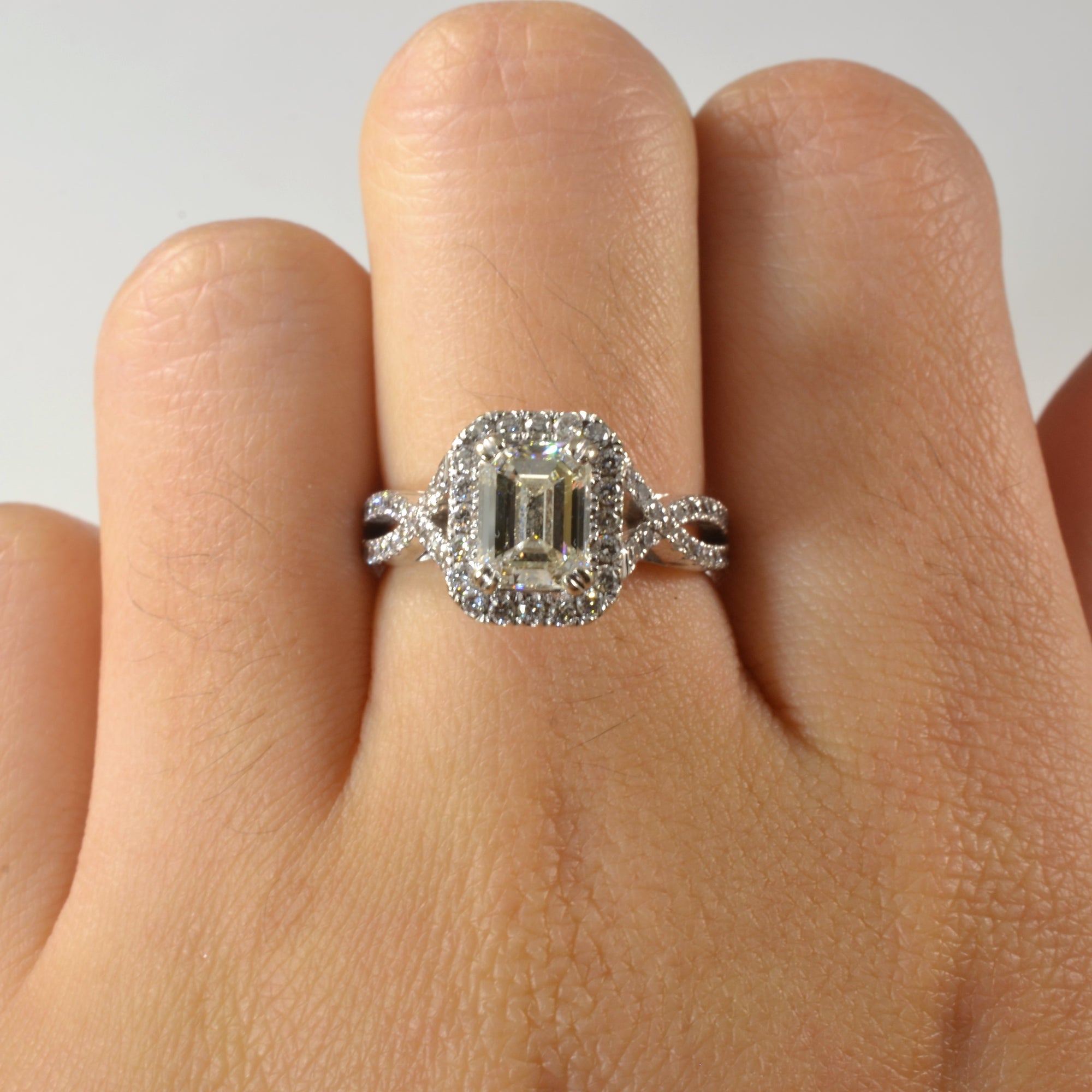 Emerald Cut Canadian Diamond Halo Engagement Ring | 1.79ctw | SZ 6 |