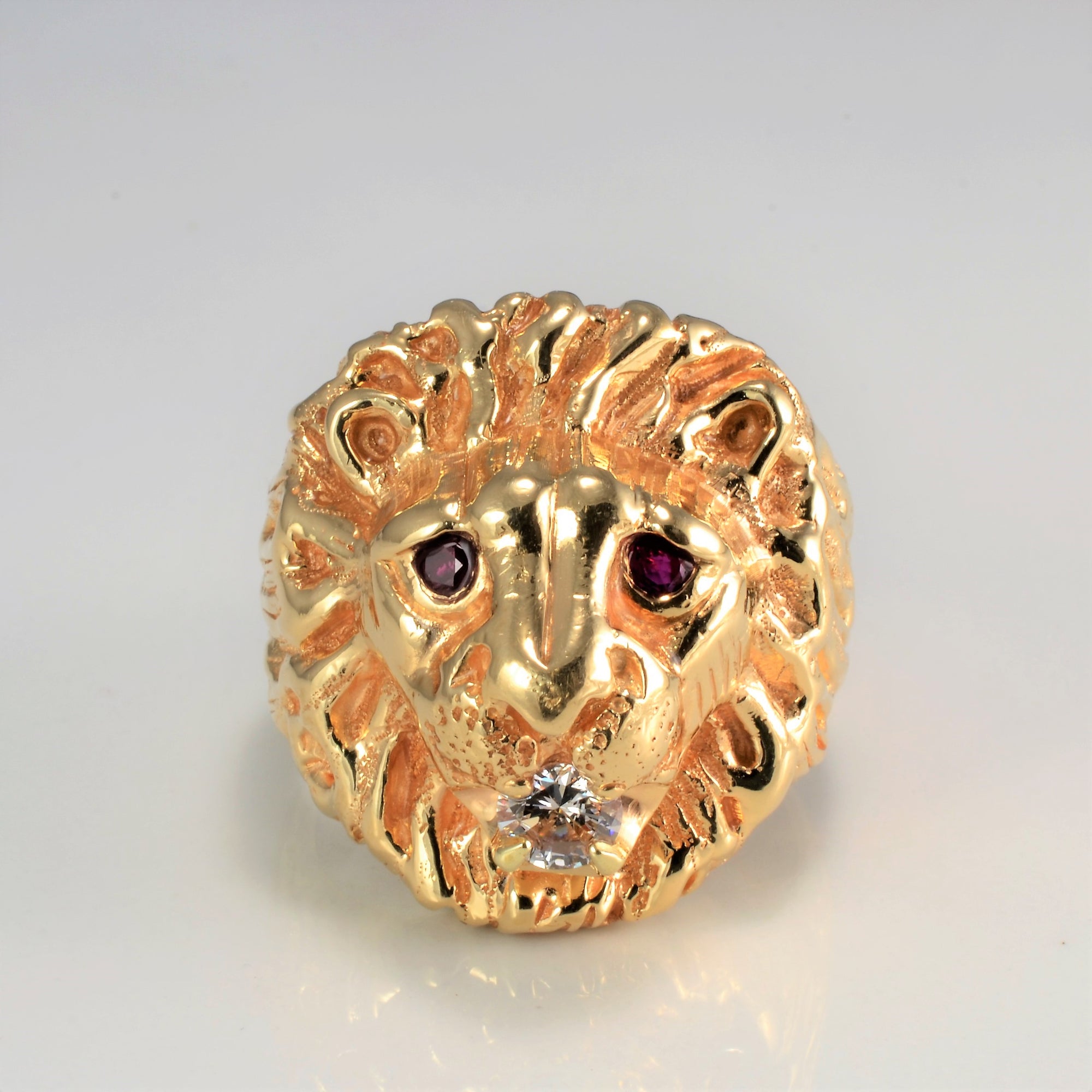 Lion Face Diamond & Ruby Heavy Men's Ring | 0.46 ctw, SZ 11.5 |