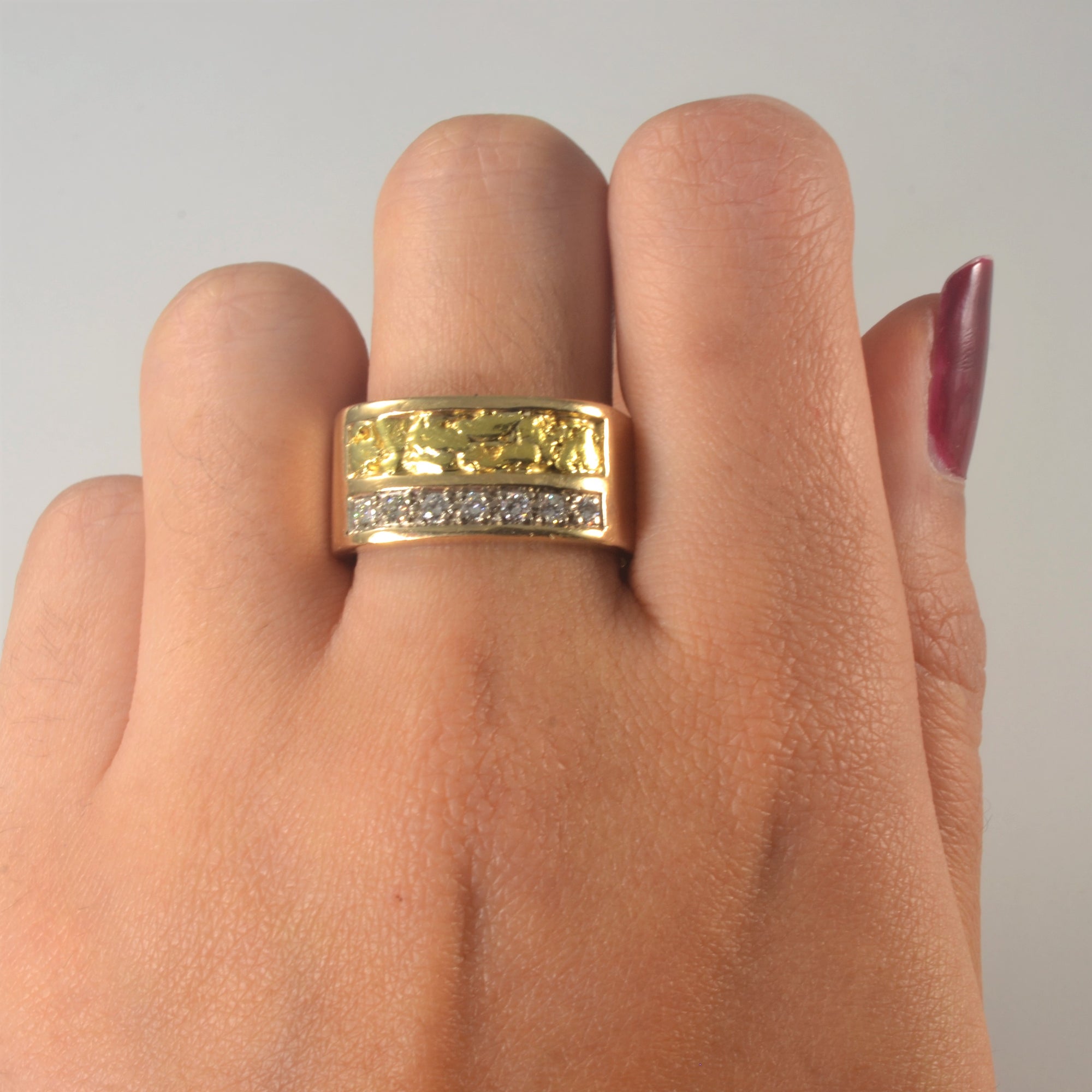 Gold Nugget & Diamond Ring | 0.25ctw | SZ 9.75 |
