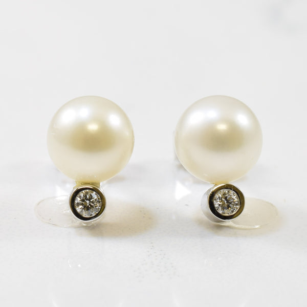 'Birks' Pearl & Diamond Stud Earrings | 4.00ctw, 0.06ctw |