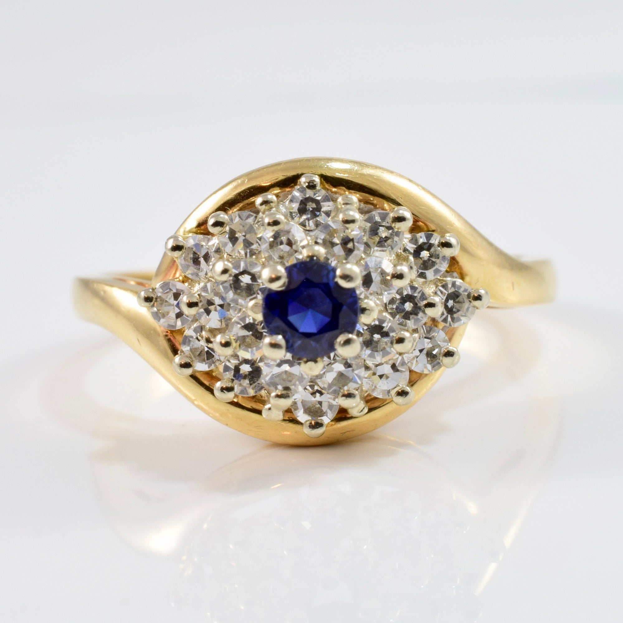 High Set Diamond Cluster and Sapphire Ring | 0.44 ctw SZ 7 |