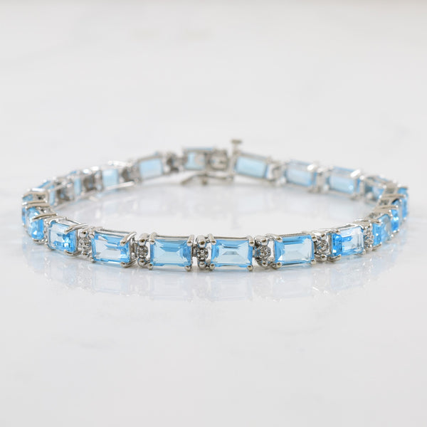 Blue Topaz & Diamond Tennis Bracelet | 0.01ctw, 10.00 ctw | 7