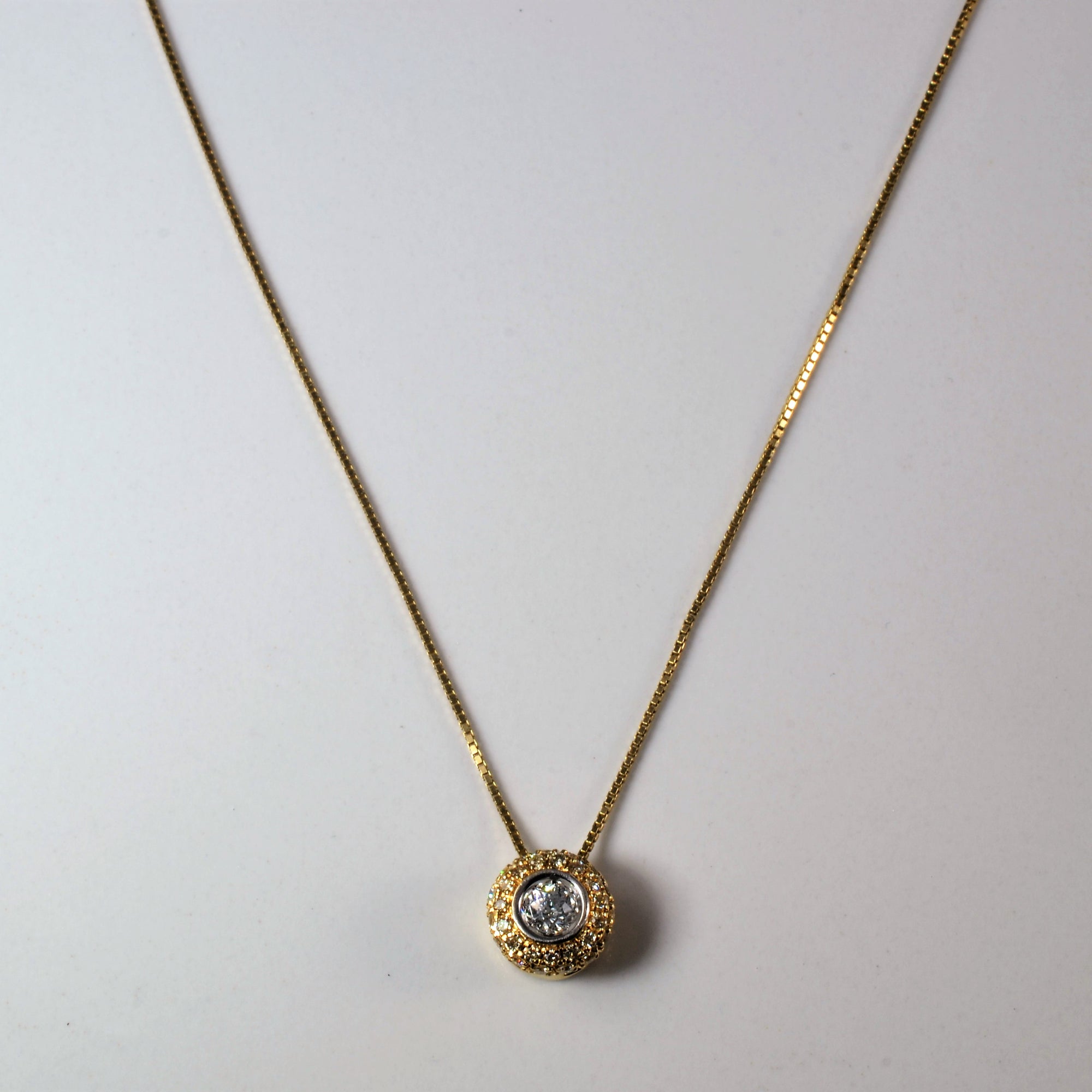 Bezel Set Diamond Halo Necklace | 0.29ctw |18