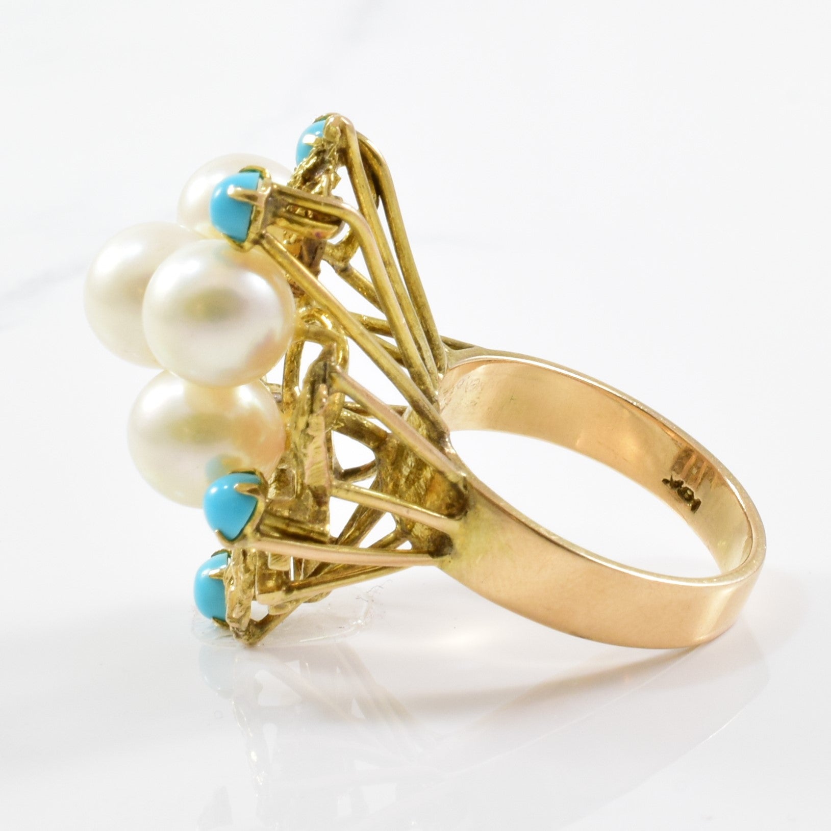 High Set Pearl & Turquoise Ring | SZ 7.25 |