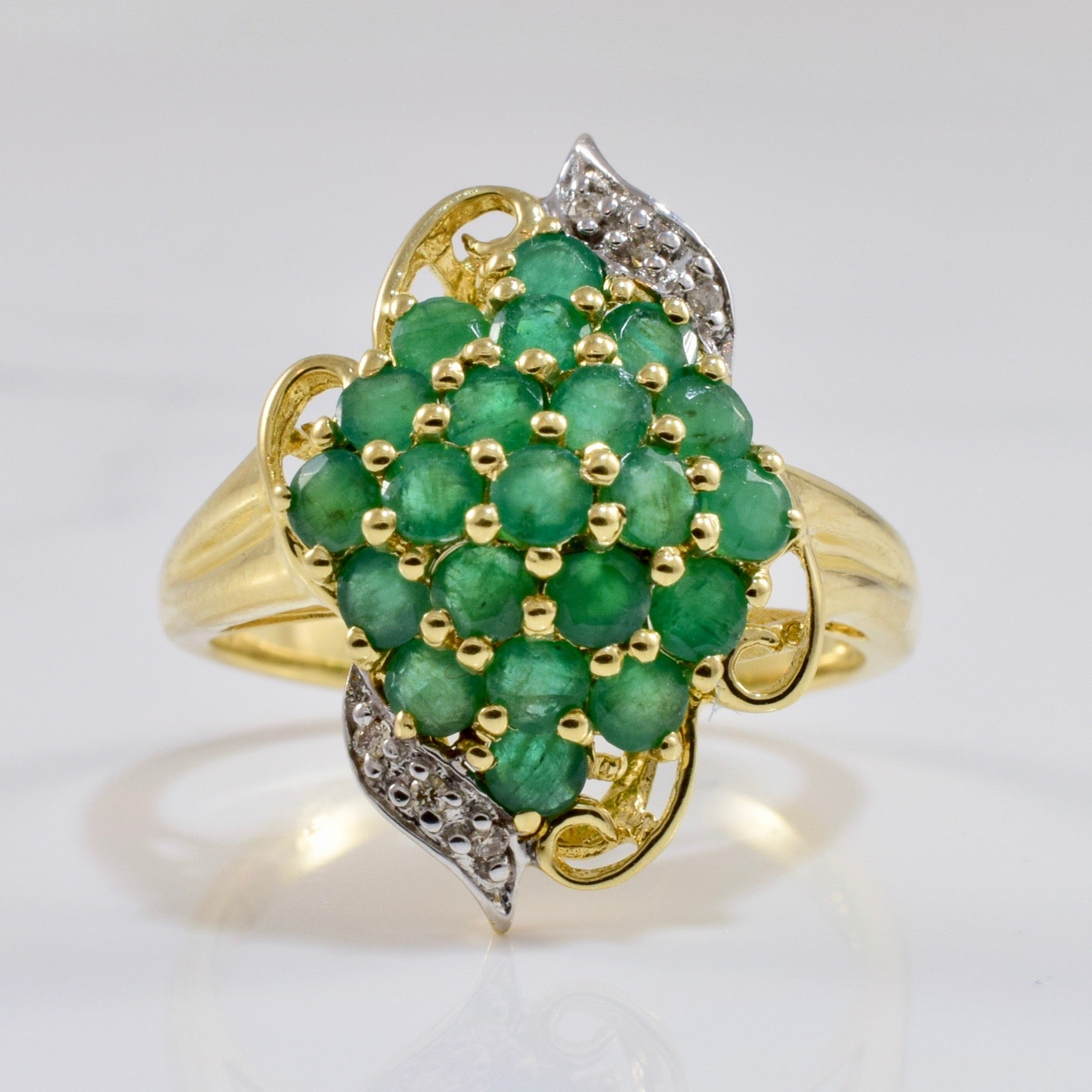 Diamond and Emerald Cluster Ring | 0.02 ctw SZ 7.25 |